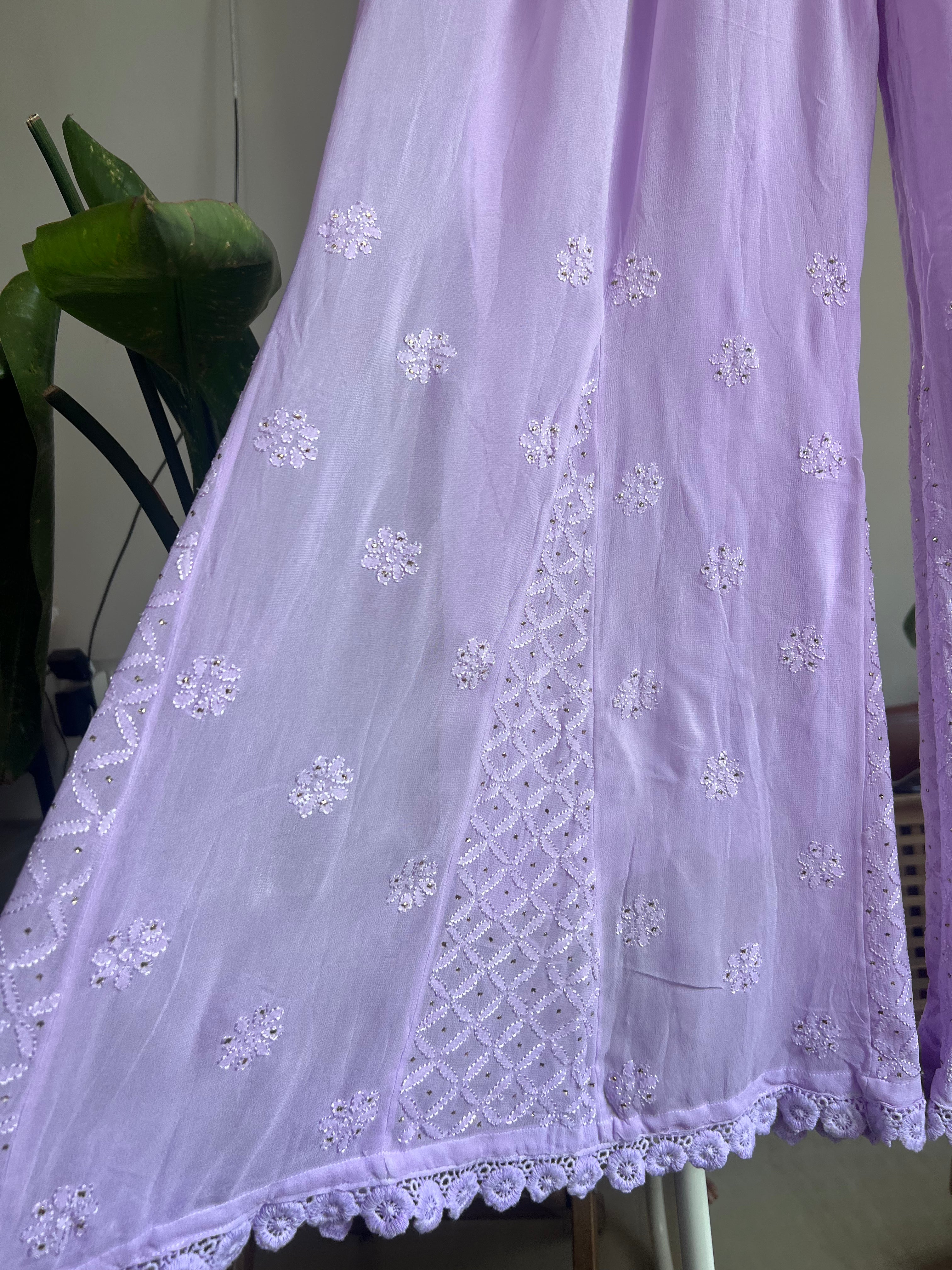 Chikankari Plazzo with mukaish - Flare - Lilac ARIAA CHIKANKARI 