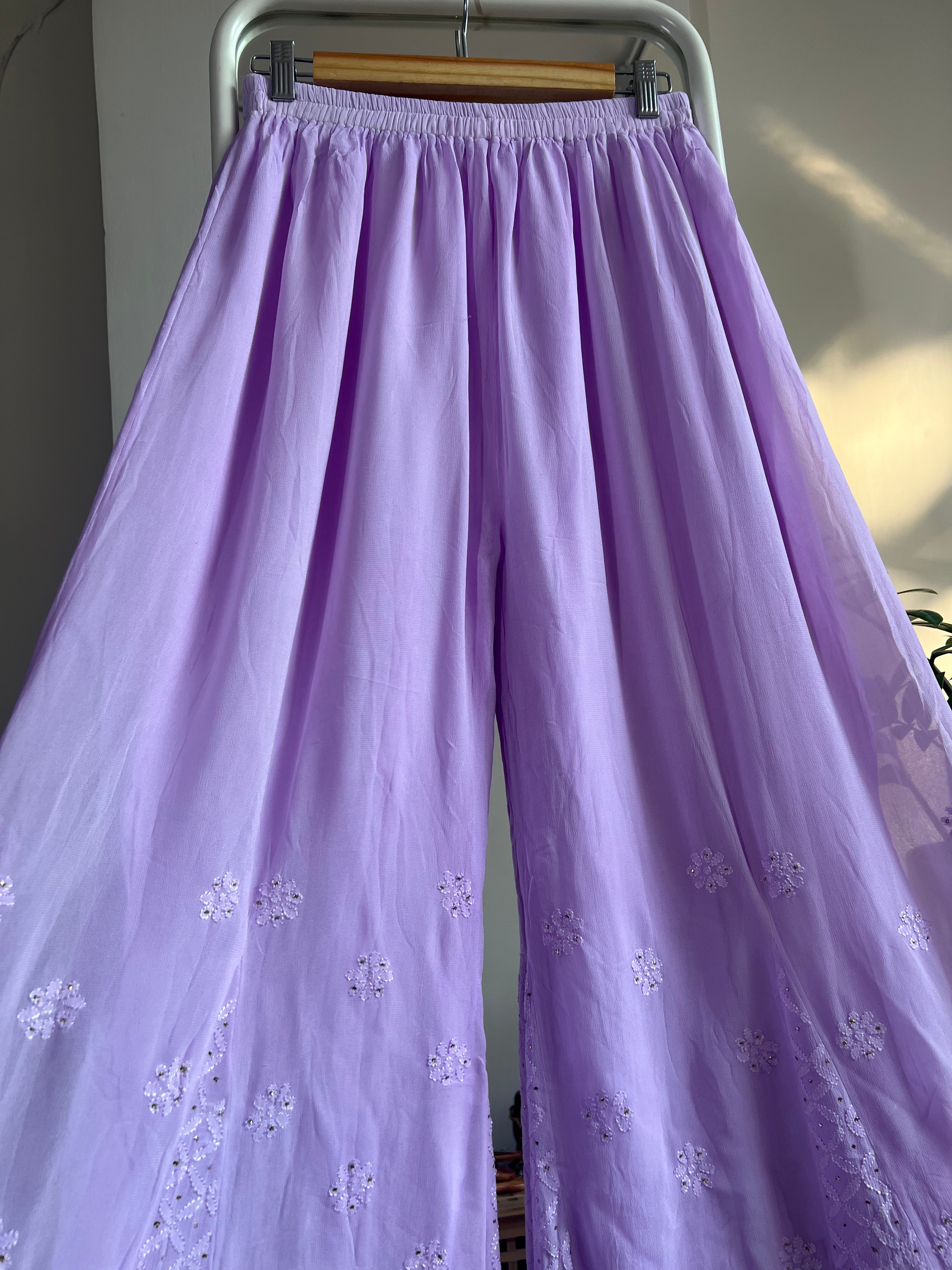 Chikankari Plazzo with mukaish - Flare - Lilac ARIAA CHIKANKARI 