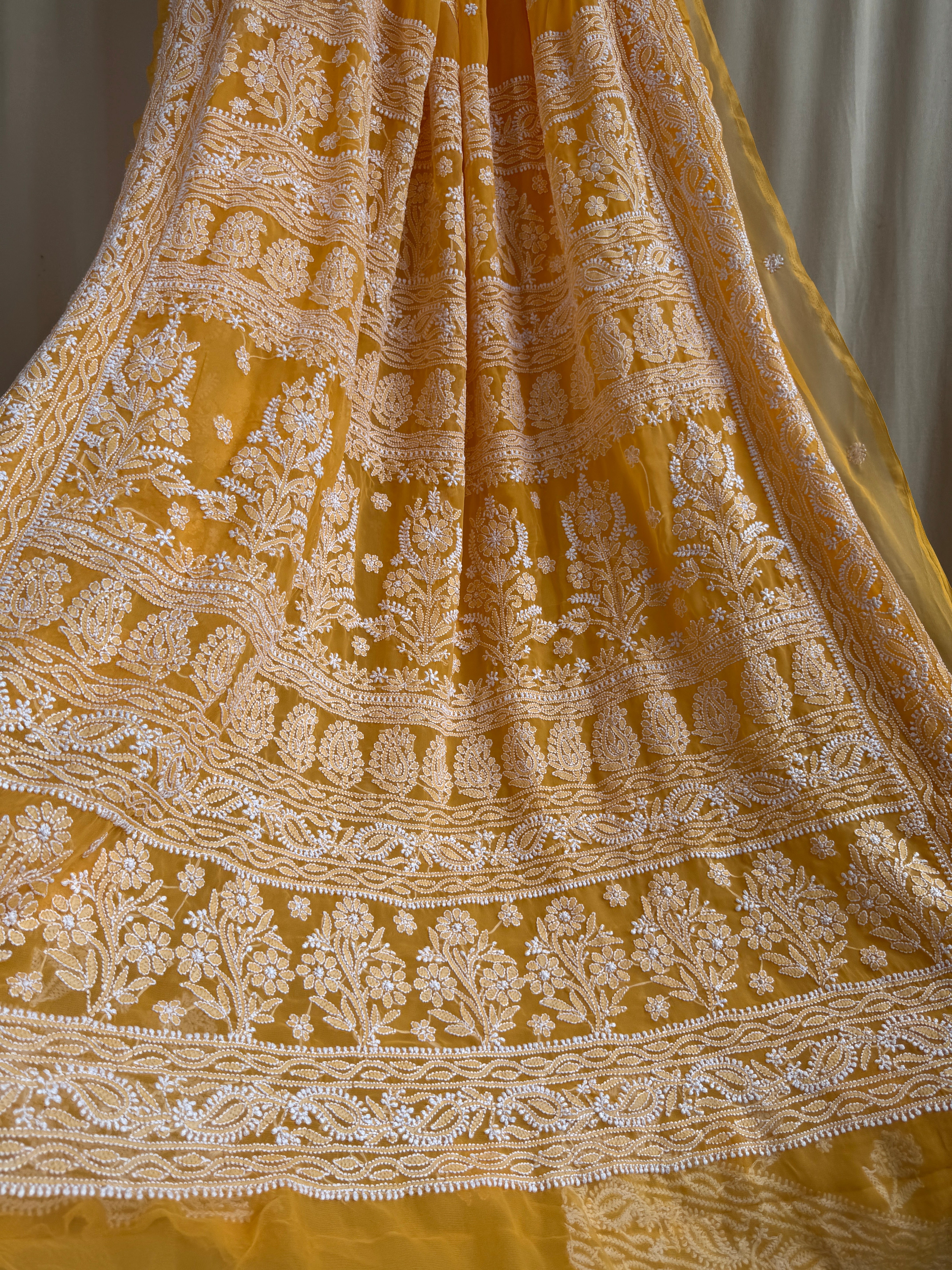 Georgette Chikankari saree in Orange ARIAA CHIKANKARI 