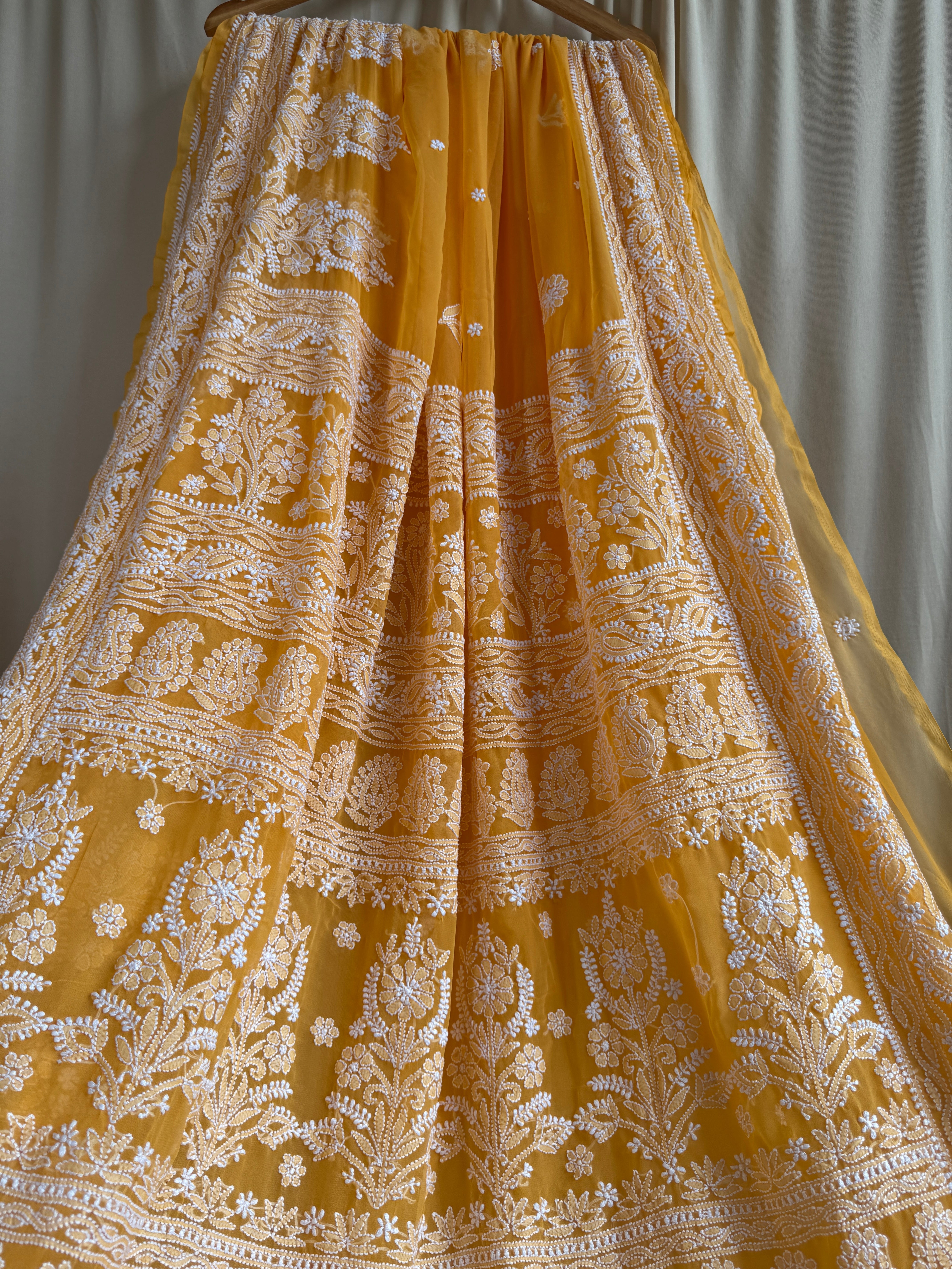 Georgette Chikankari saree in Orange ARIAA CHIKANKARI 