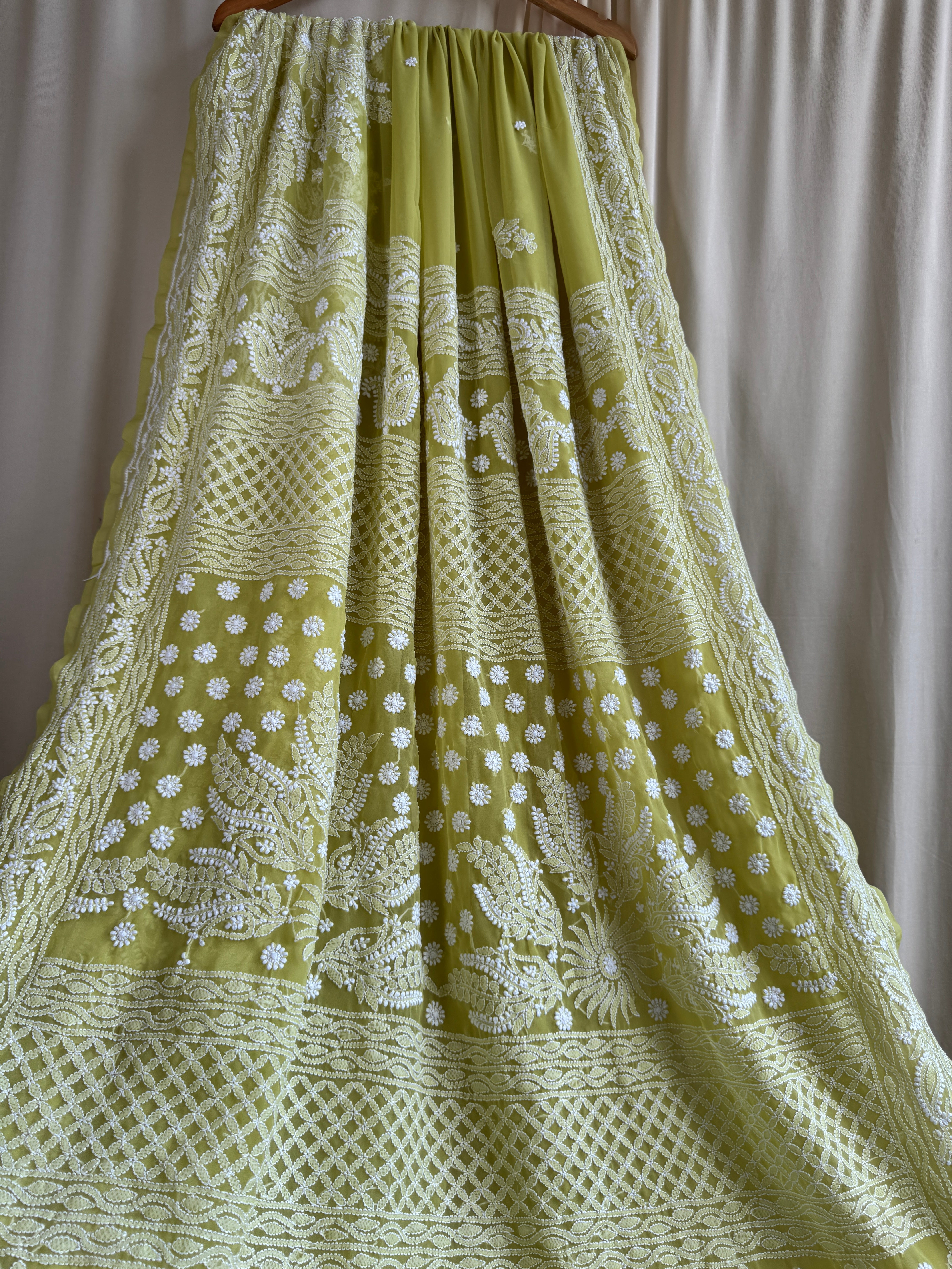 Georgette Chikankari saree in Green ARIAA CHIKANKARI 