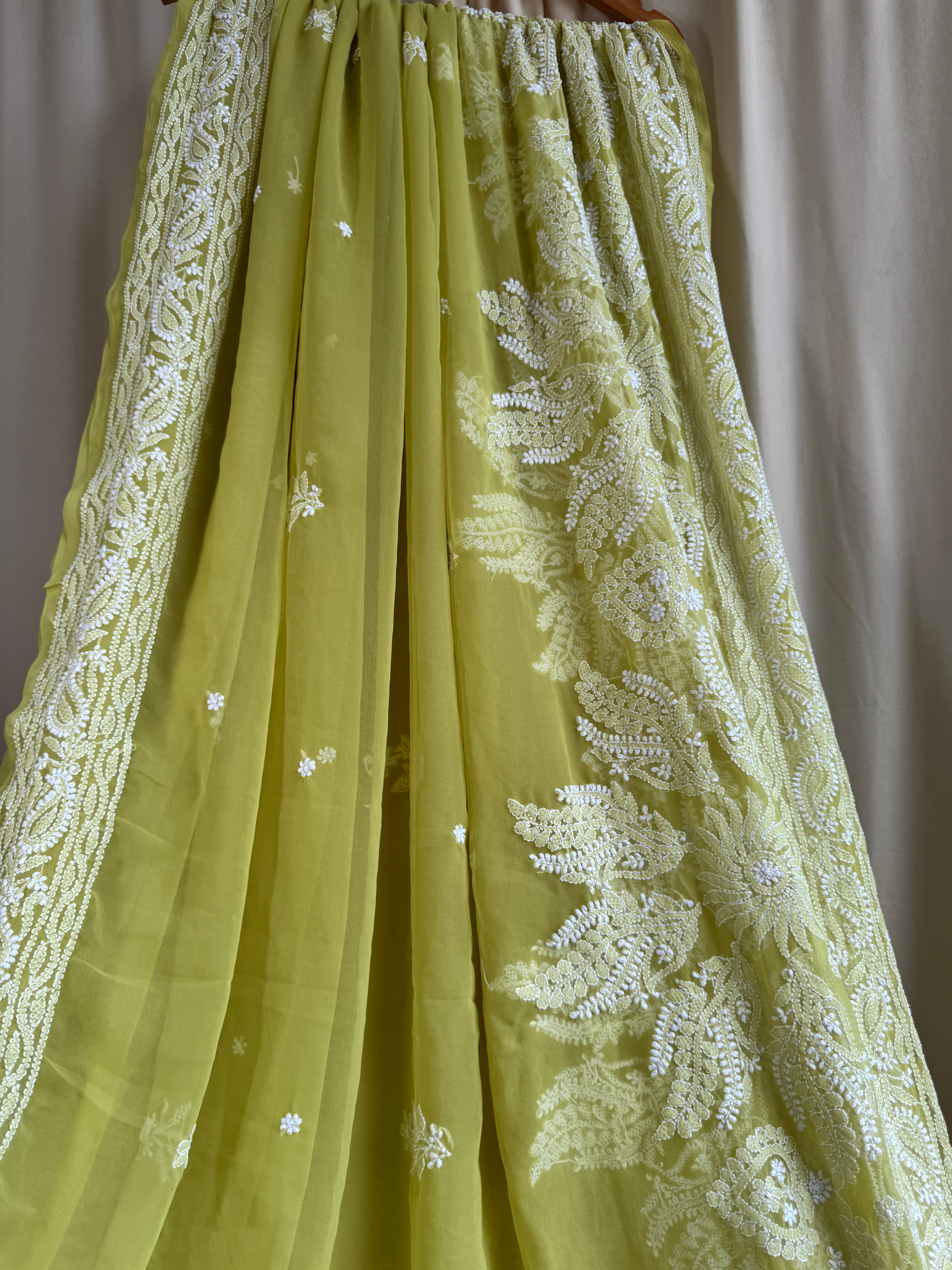 Georgette Chikankari saree in Green ARIAA CHIKANKARI 
