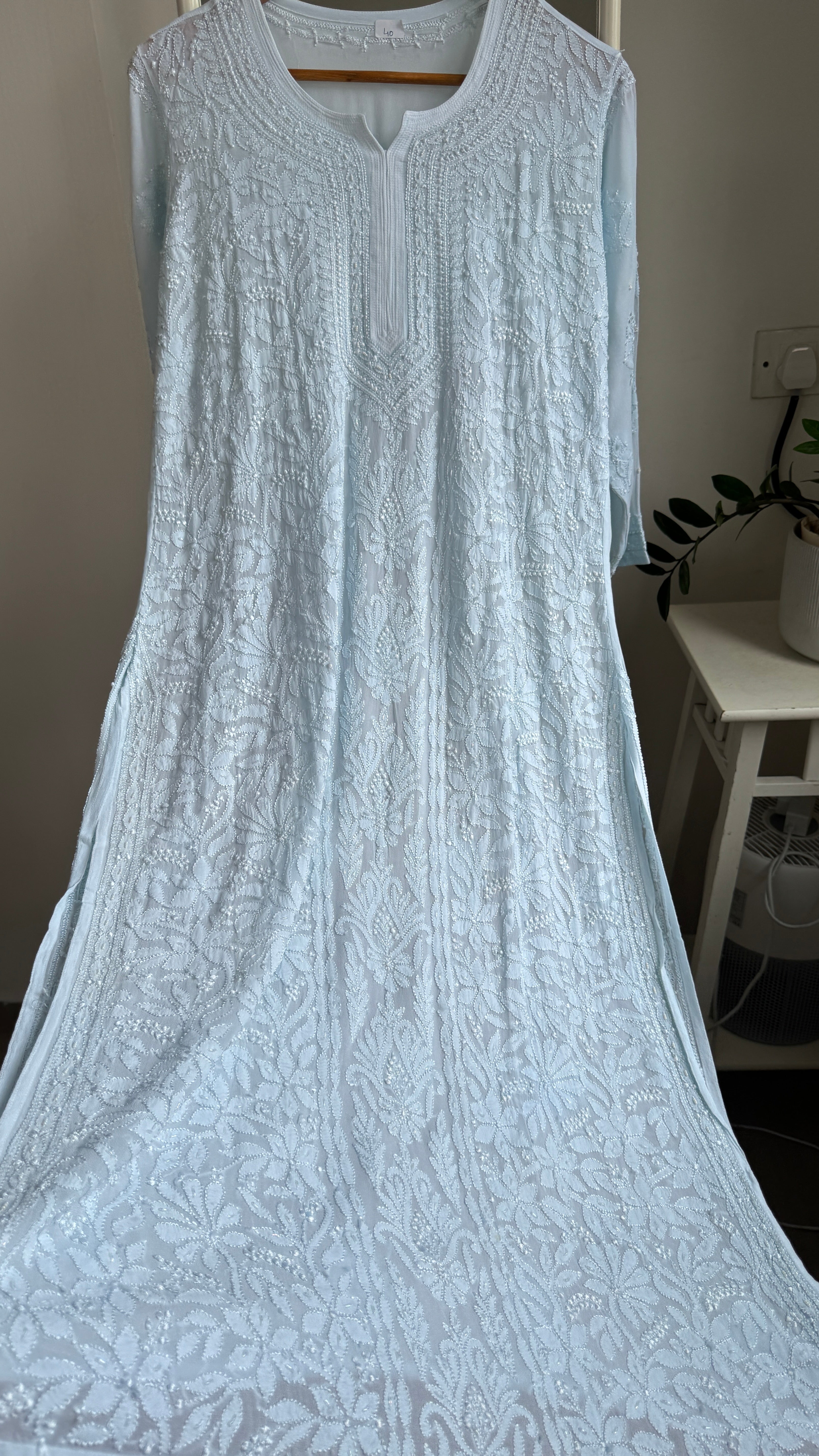 Viscose Kurti with Pearl  Work - Blue