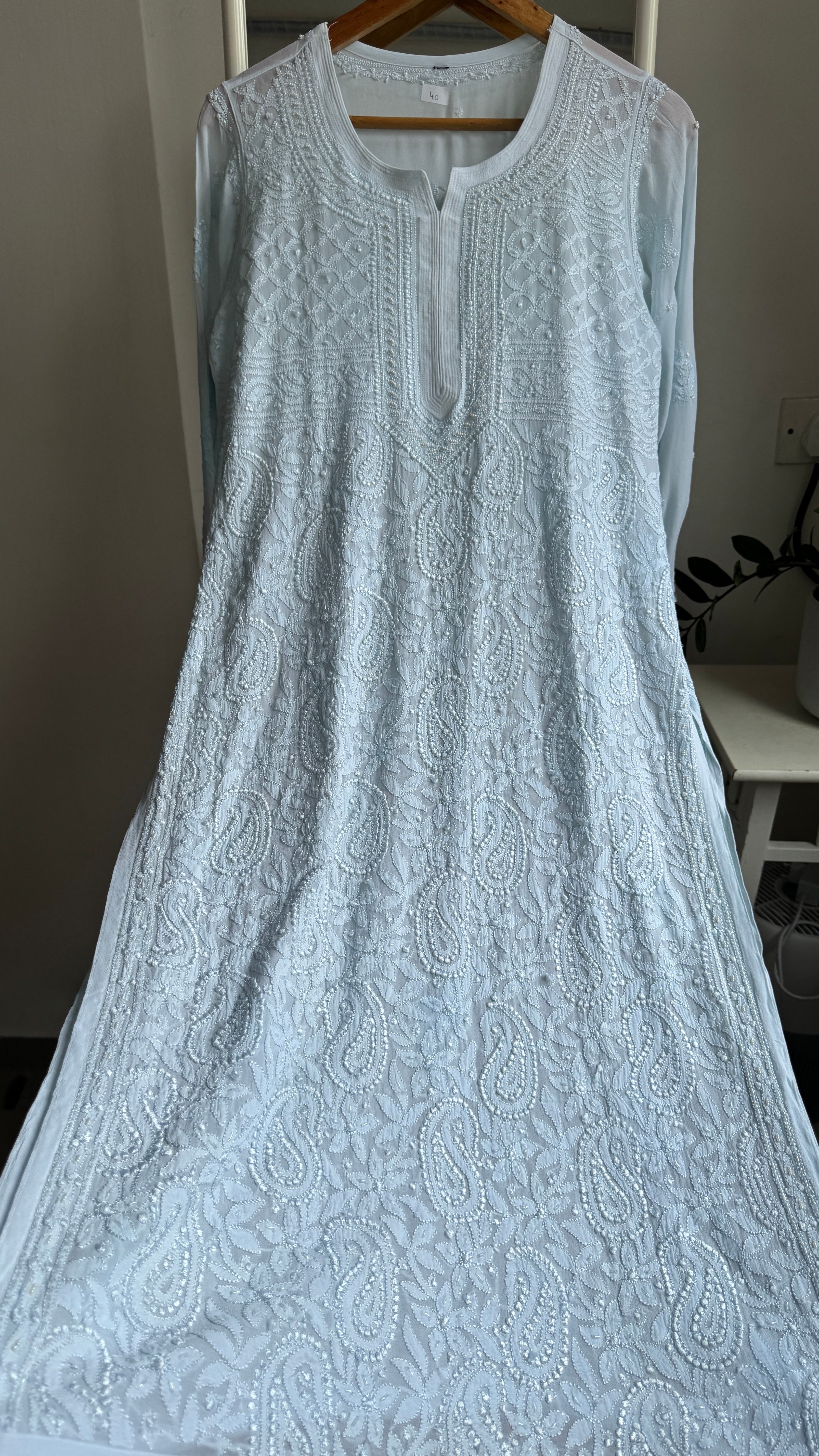 Viscose Kurti with Pearl  Work - Blue
