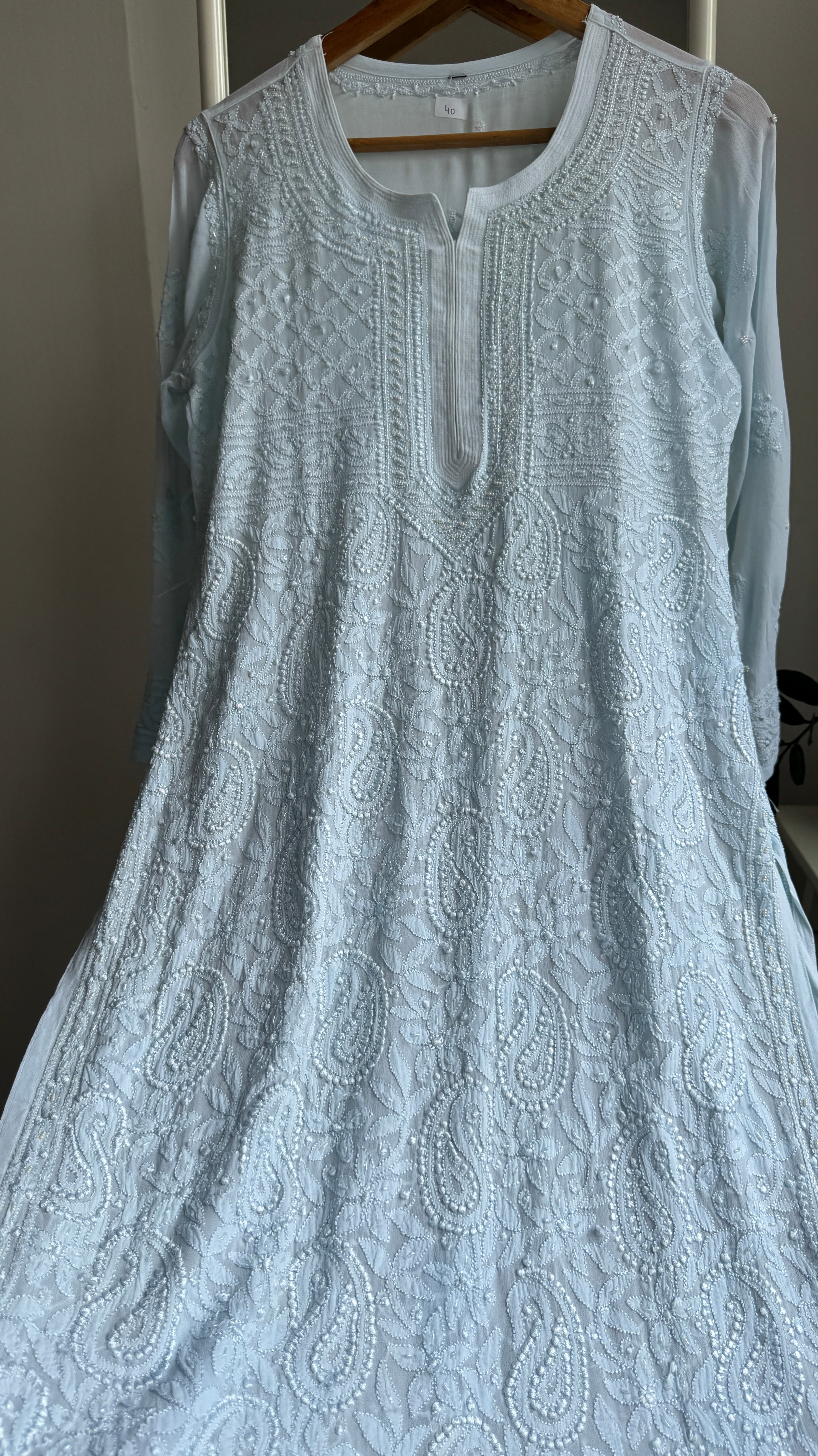 Viscose Kurti with Pearl  Work - Blue