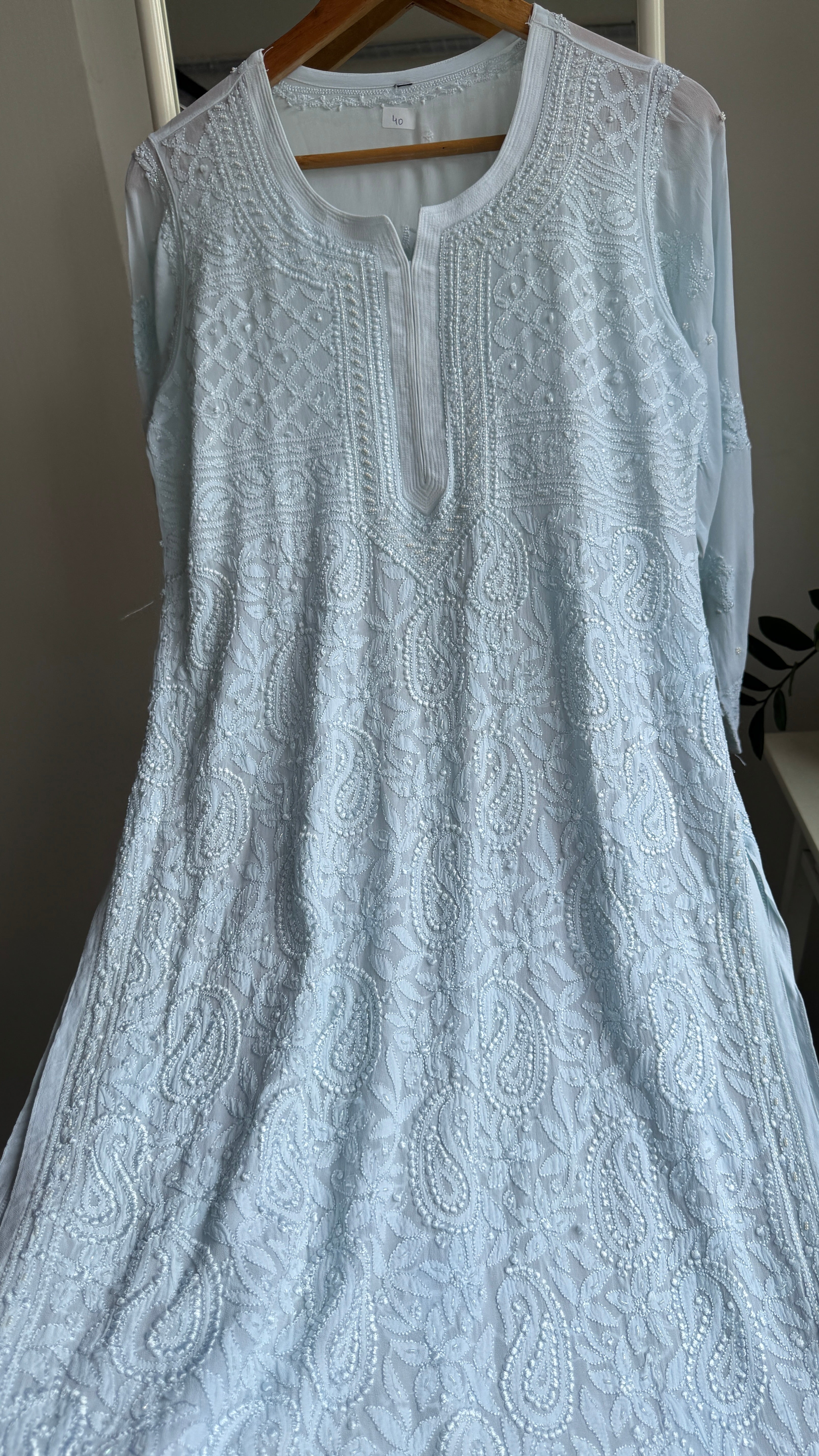 Viscose Kurti with Pearl  Work - Blue