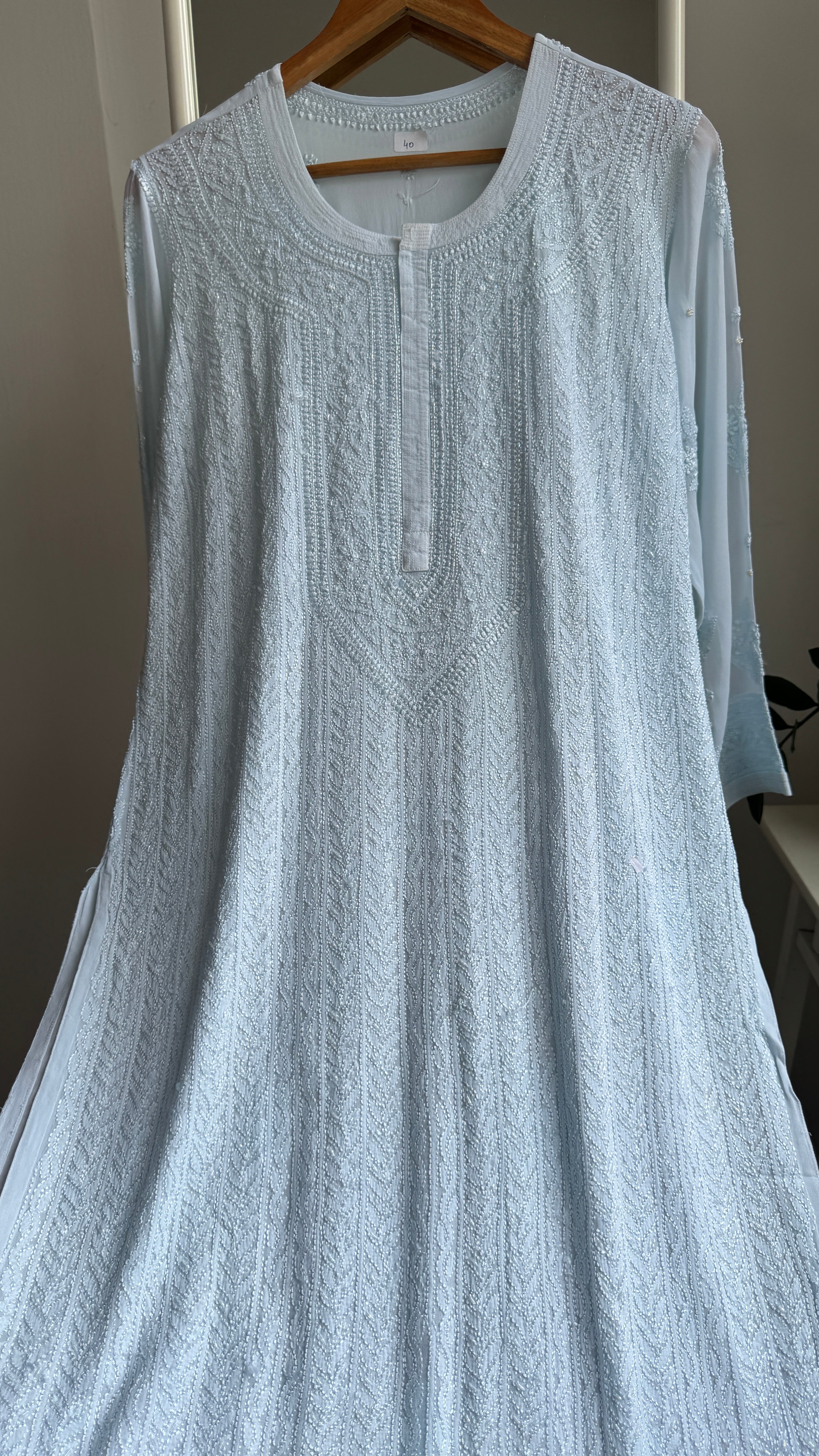 Viscose Kurti with Pearl  Work - Blue