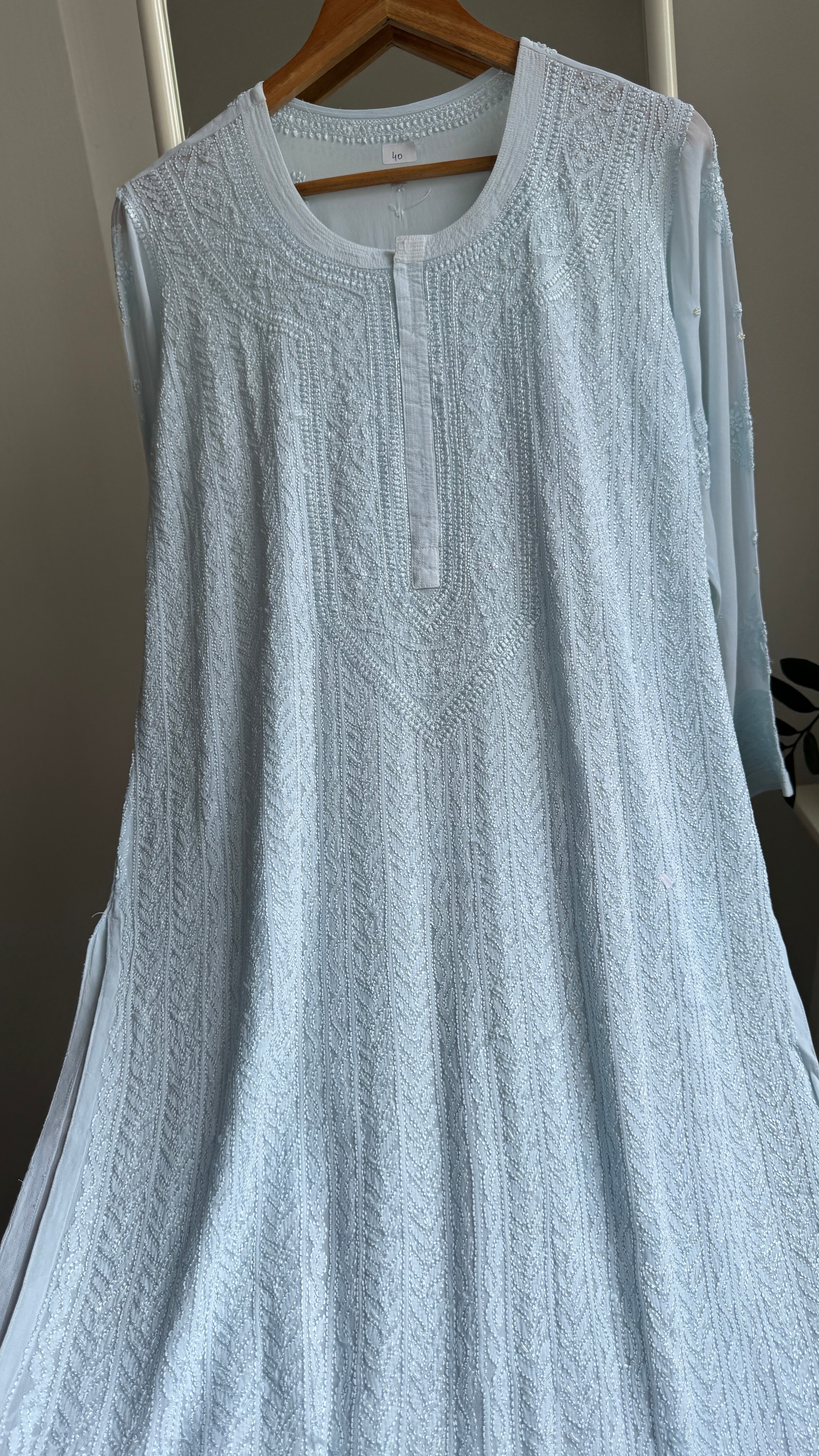 Viscose Kurti with Pearl  Work - Blue