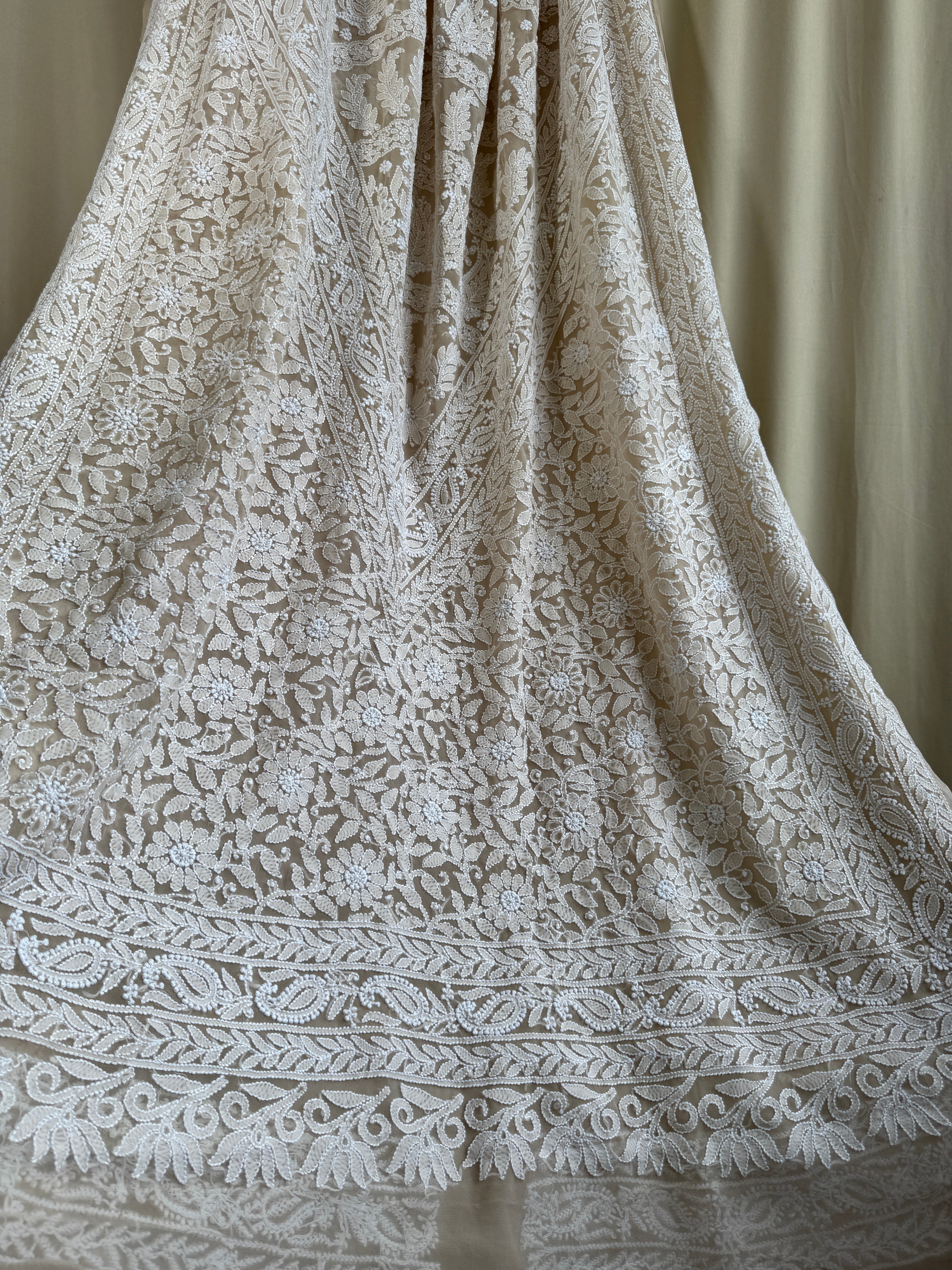 Georgette Chikankari saree in Fawn ARIAA CHIKANKARI 