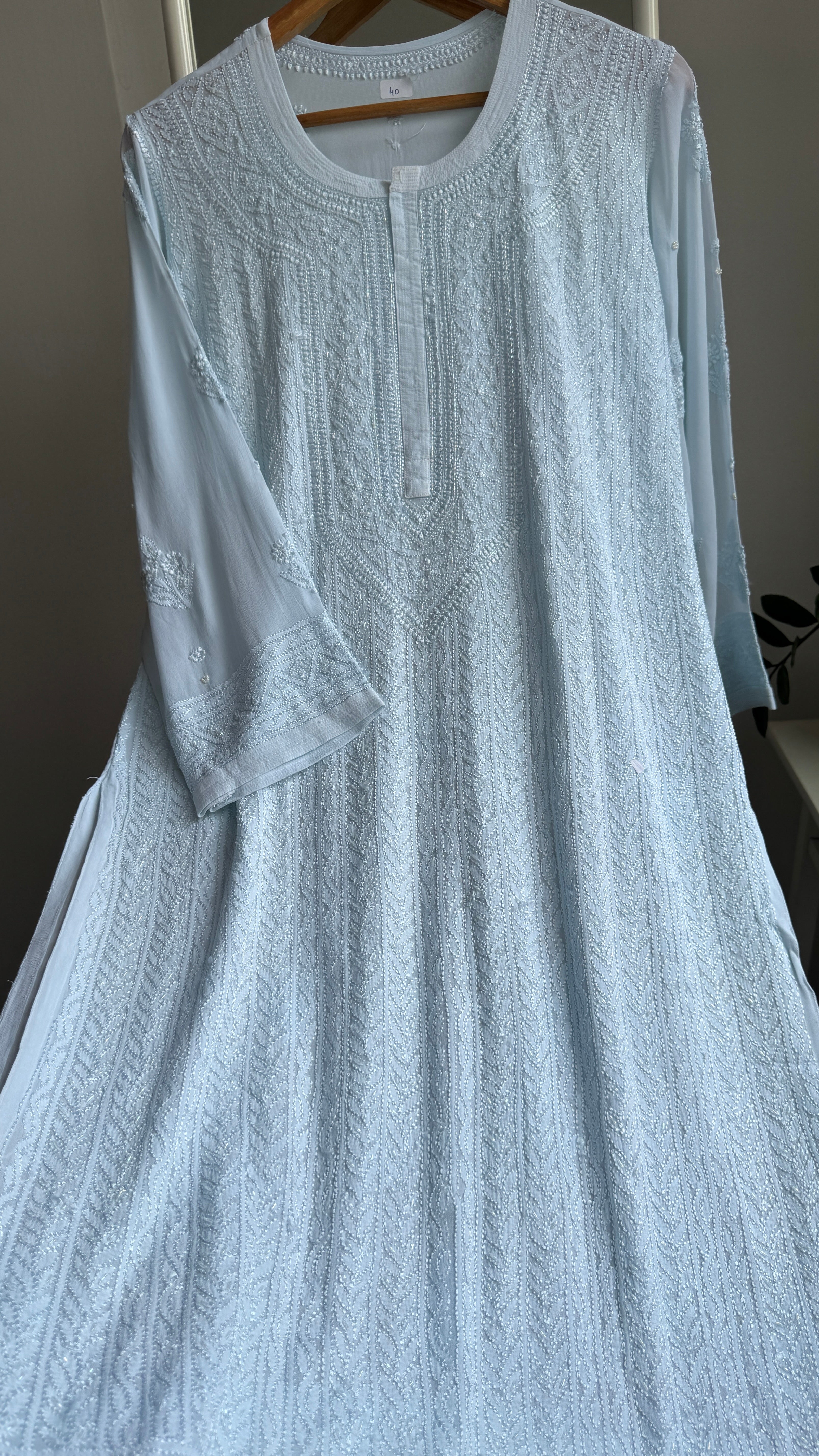 Viscose Kurti with Pearl  Work - Blue
