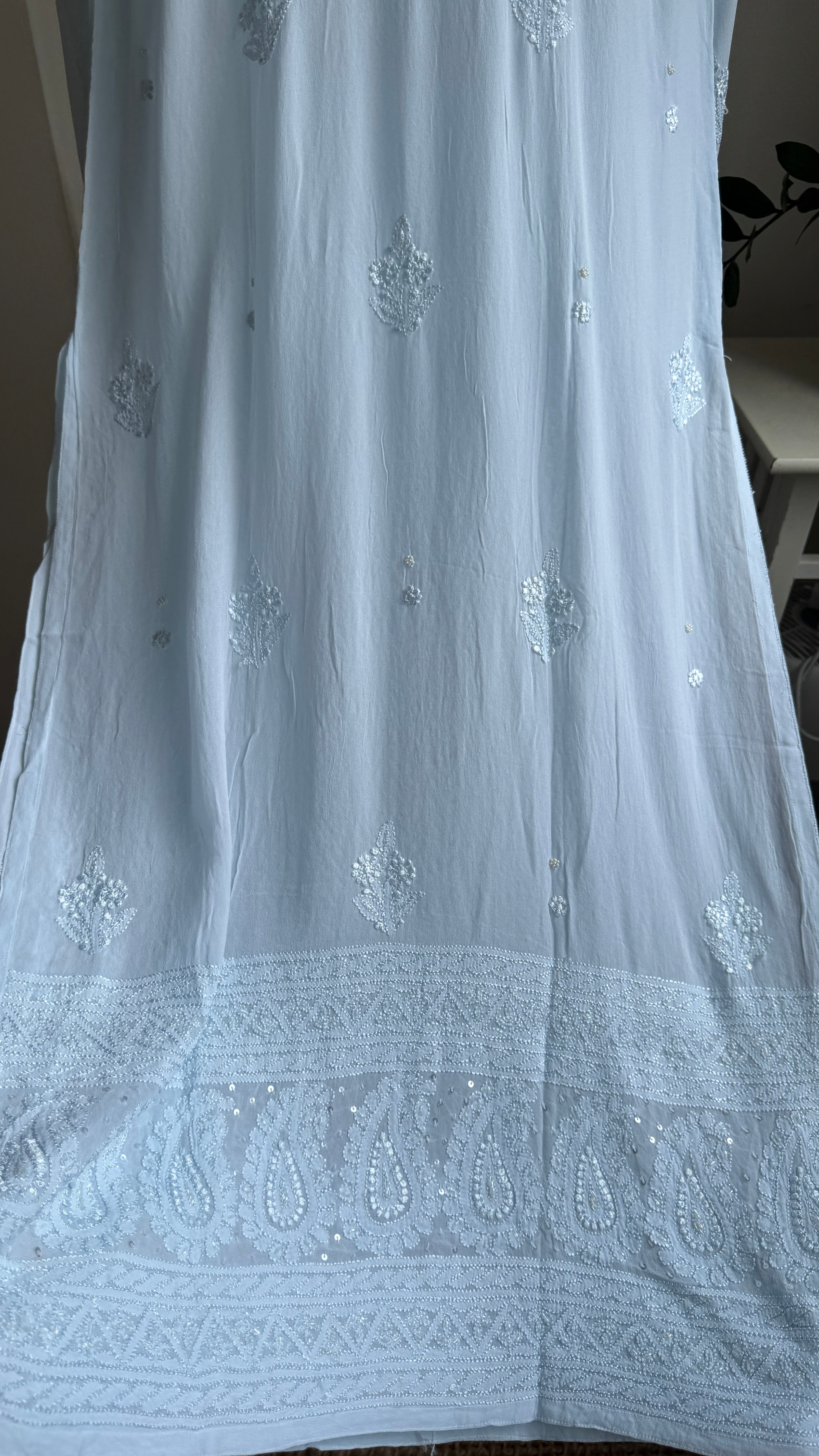 Viscose Kurti with Pearl  Work - Blue