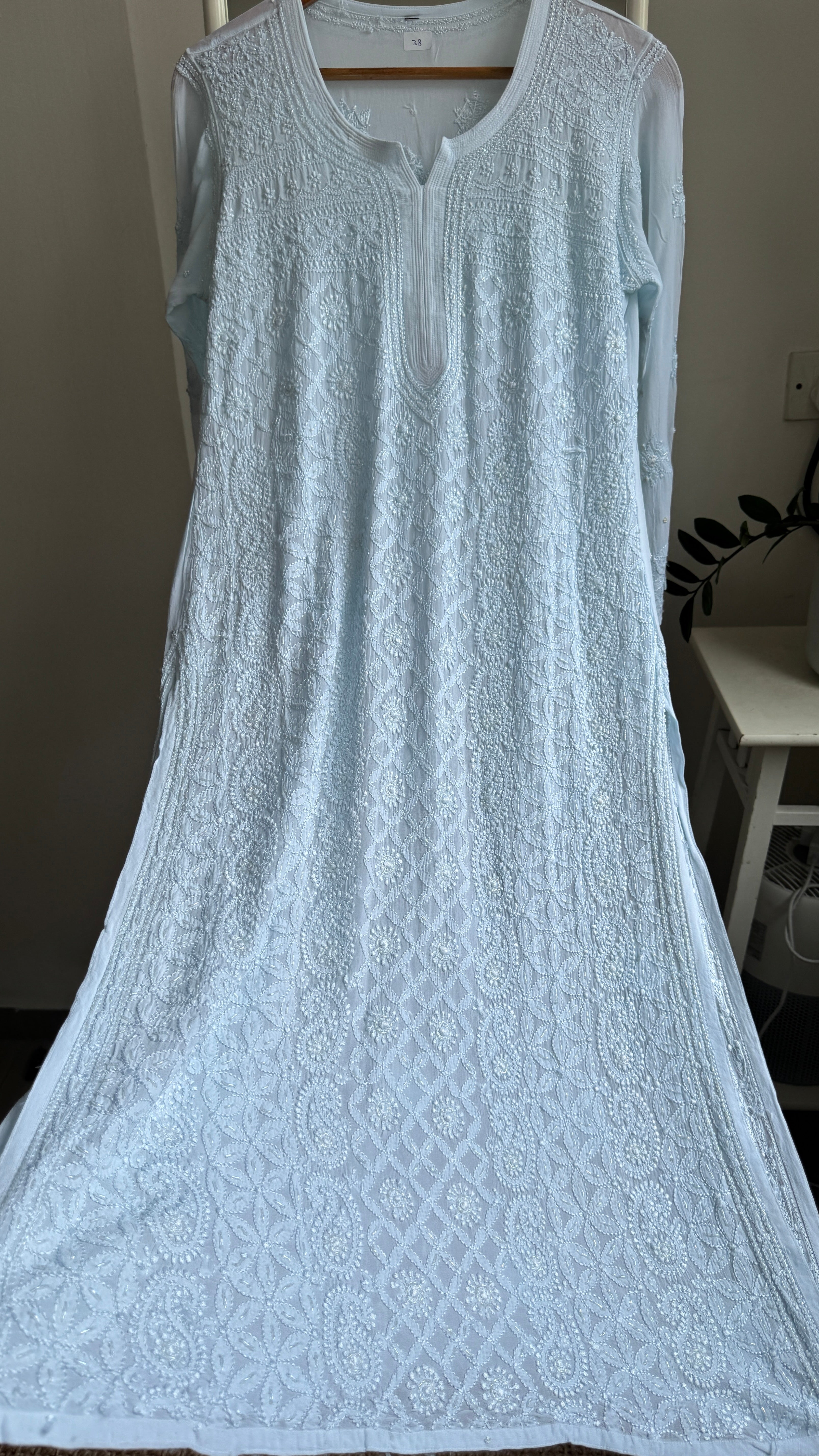 Viscose Kurti with Pearl  Work - Blue