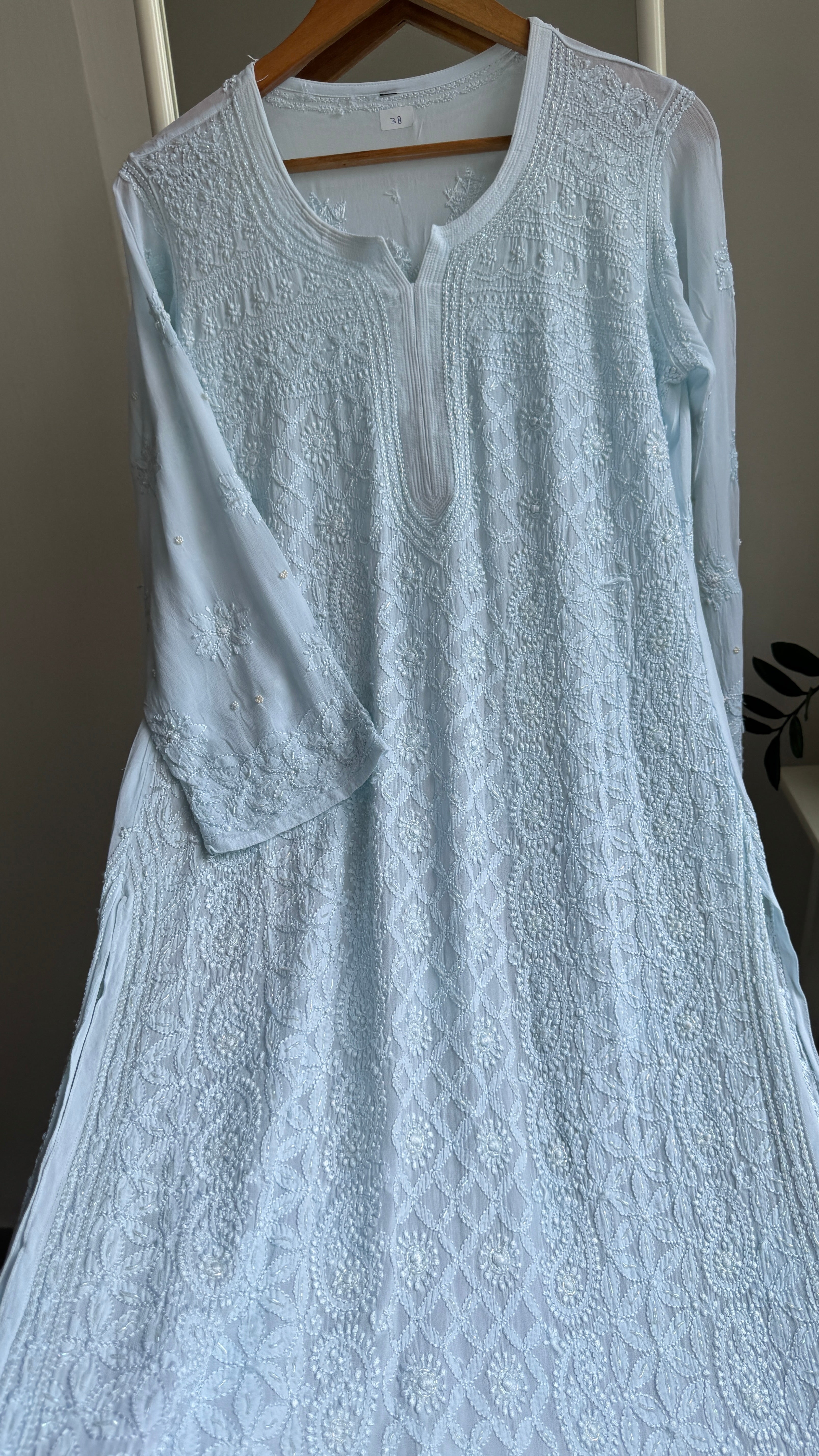 Viscose Kurti with Pearl  Work - Blue