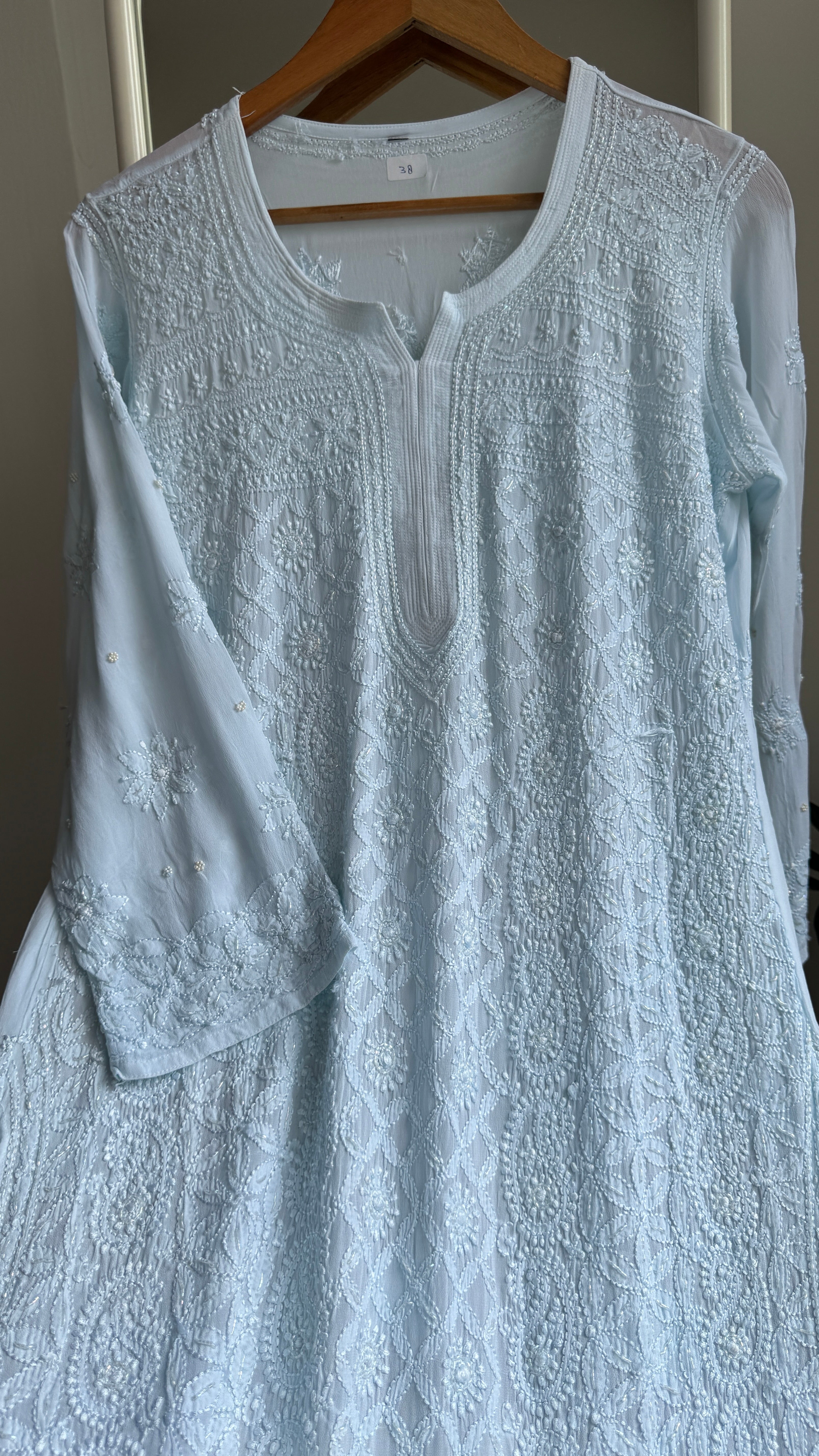 Viscose Kurti with Pearl  Work - Blue