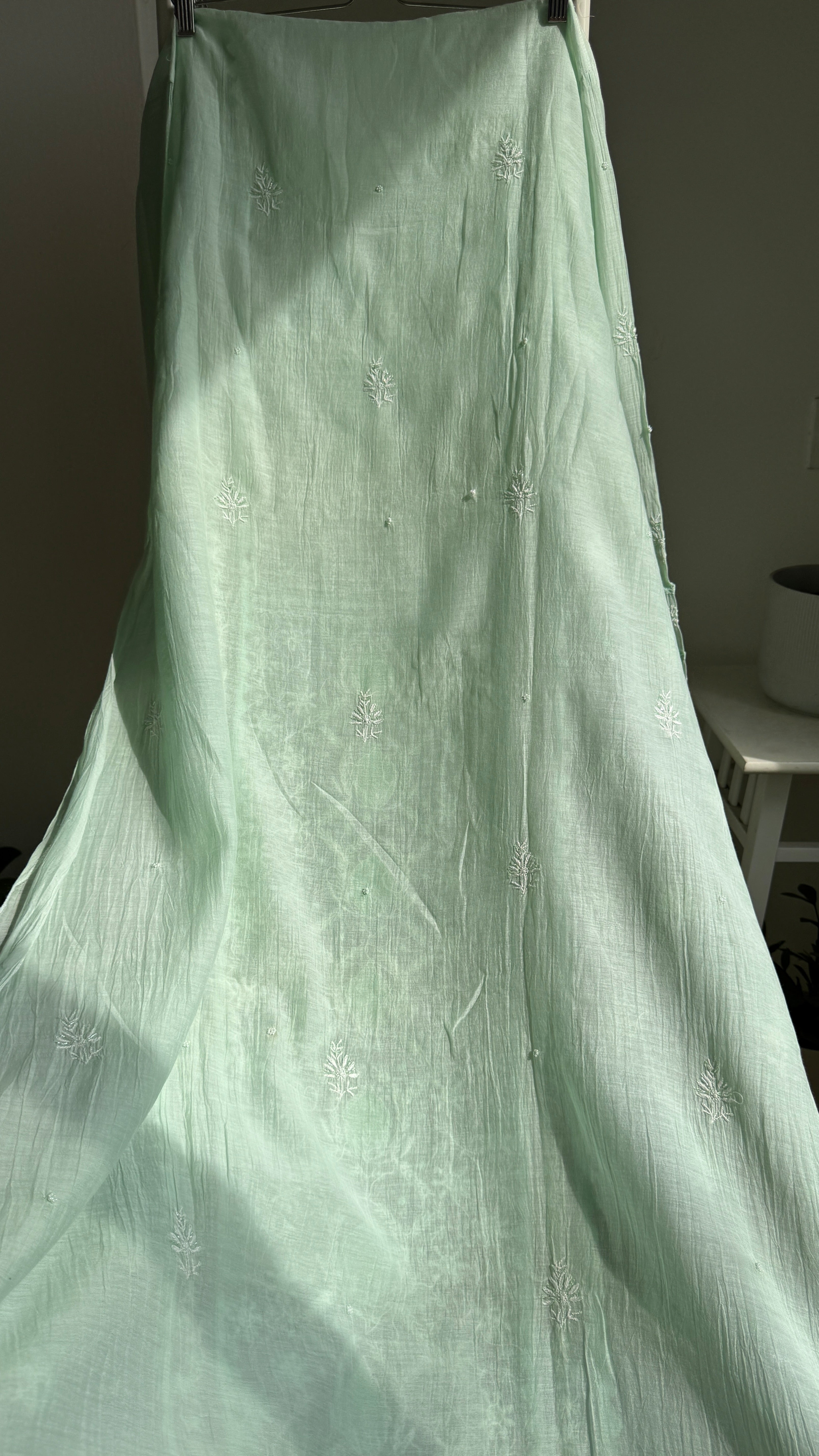 Mul Chanderi Straight Chikankari Tunic - Green