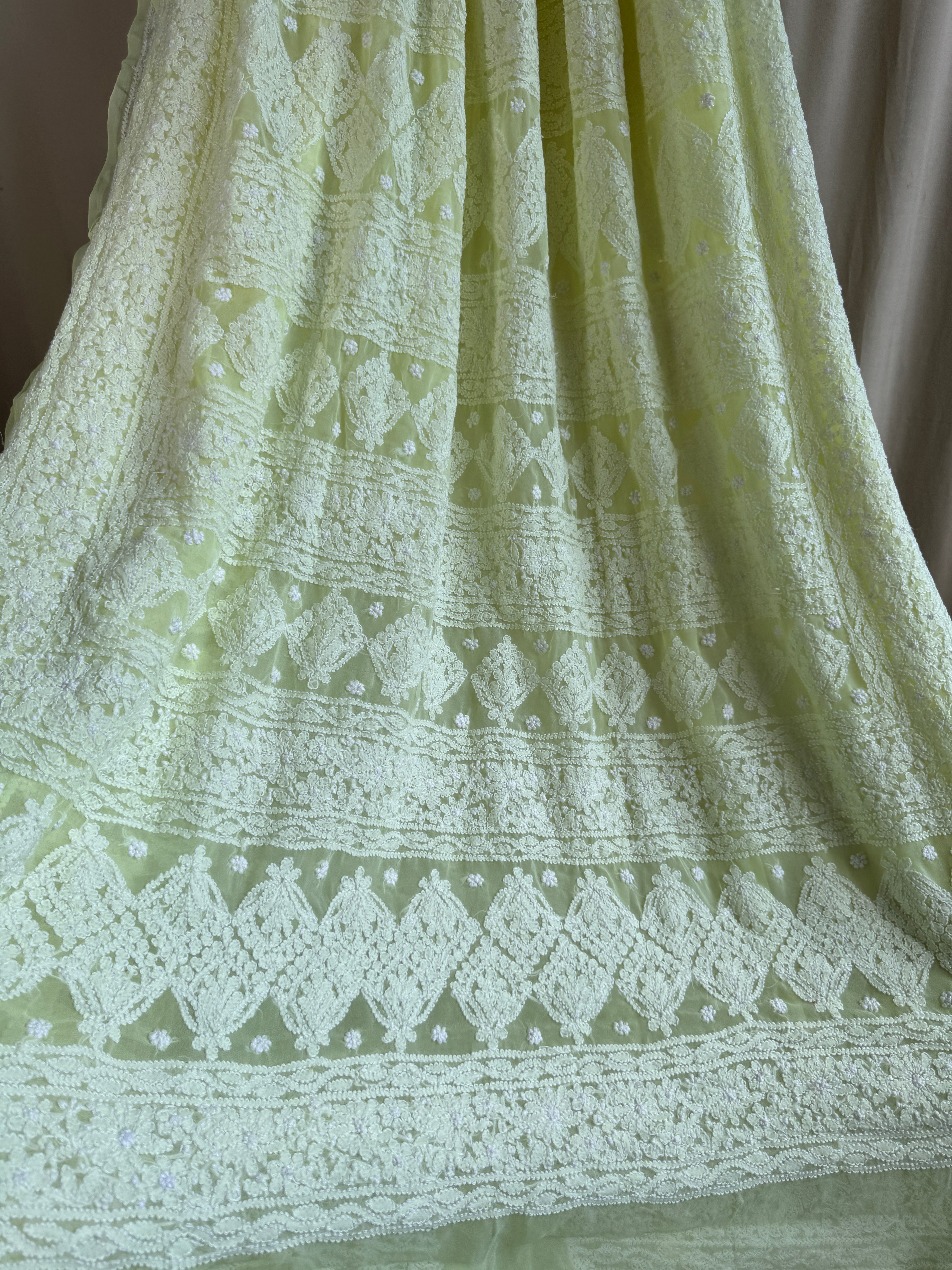Georgette Chikankari saree in Lemon Yellow ARIAA CHIKANKARI 