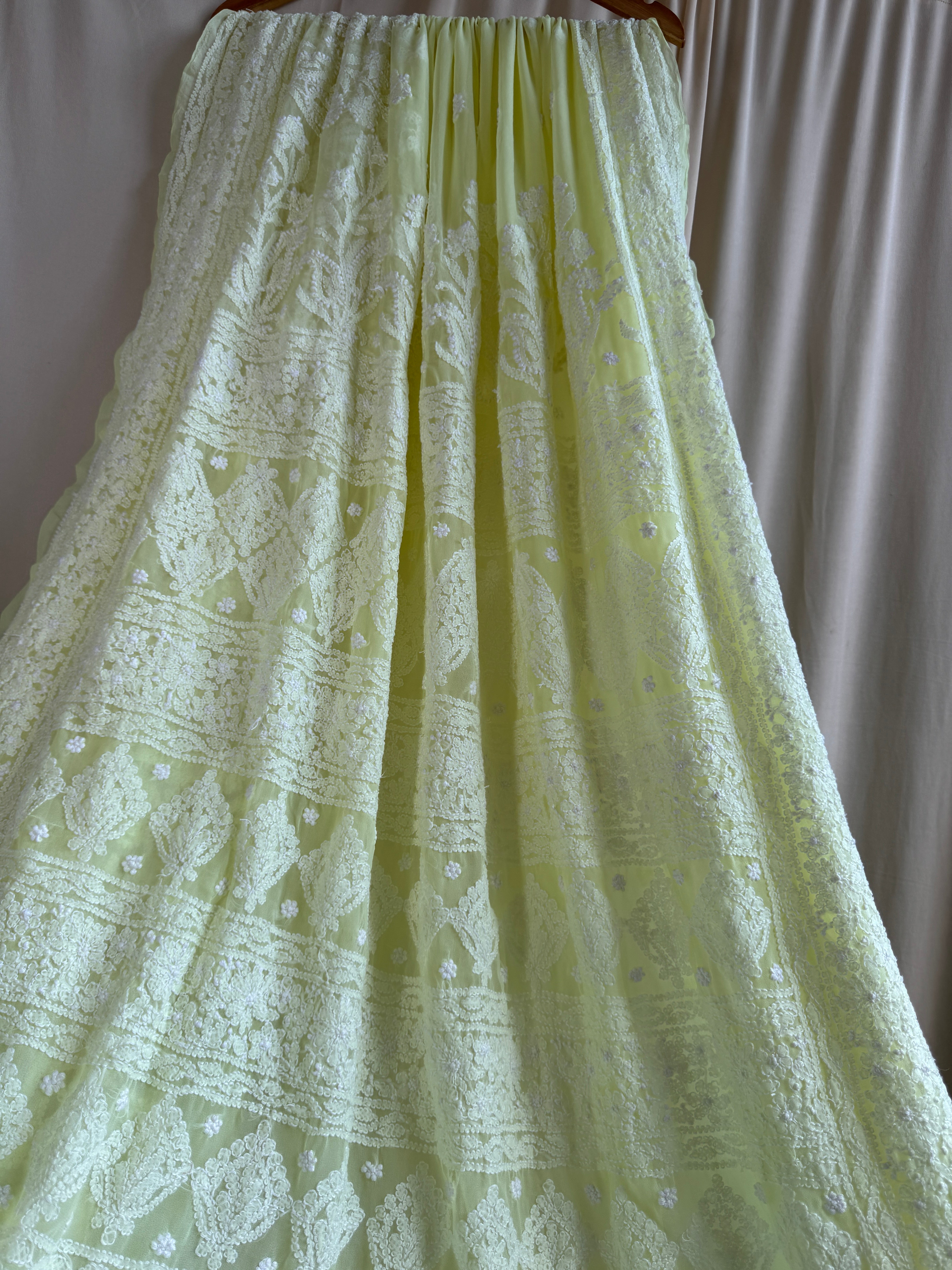 Georgette Chikankari saree in Lemon Yellow ARIAA CHIKANKARI 
