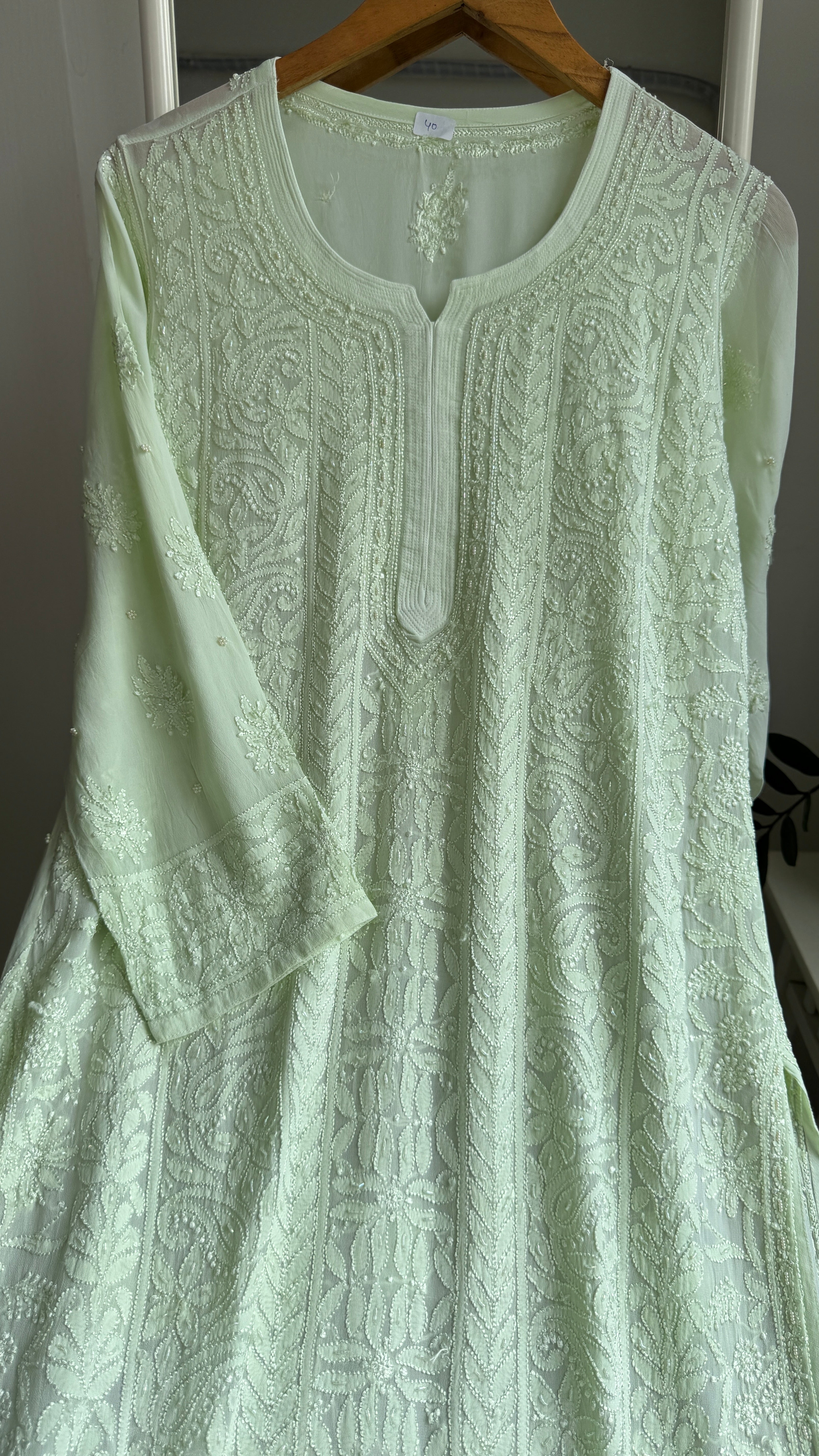 Viscose Kurti with Pearl  Work - Light Green