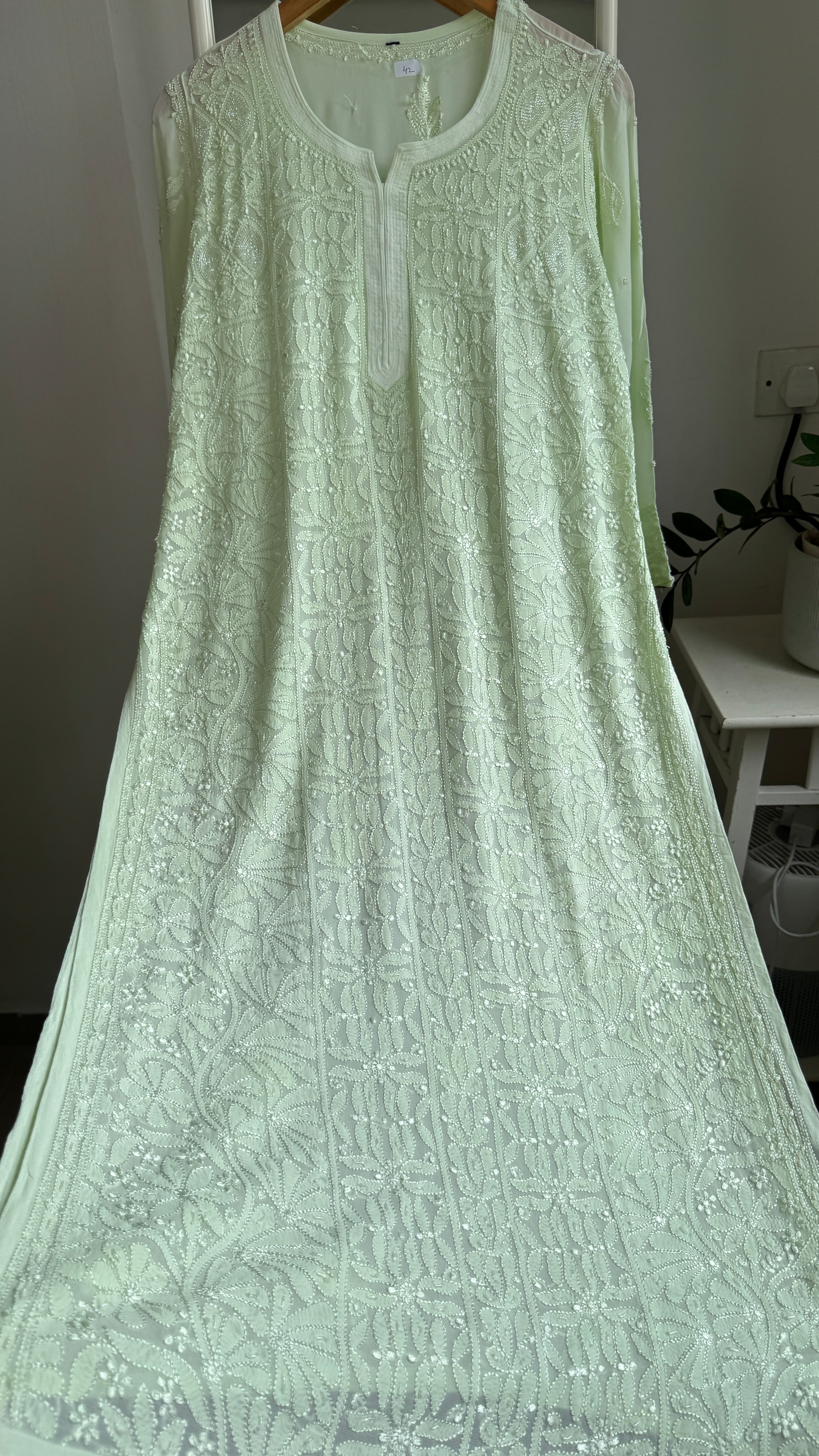 Viscose Kurti with Pearl  Work - Light Green