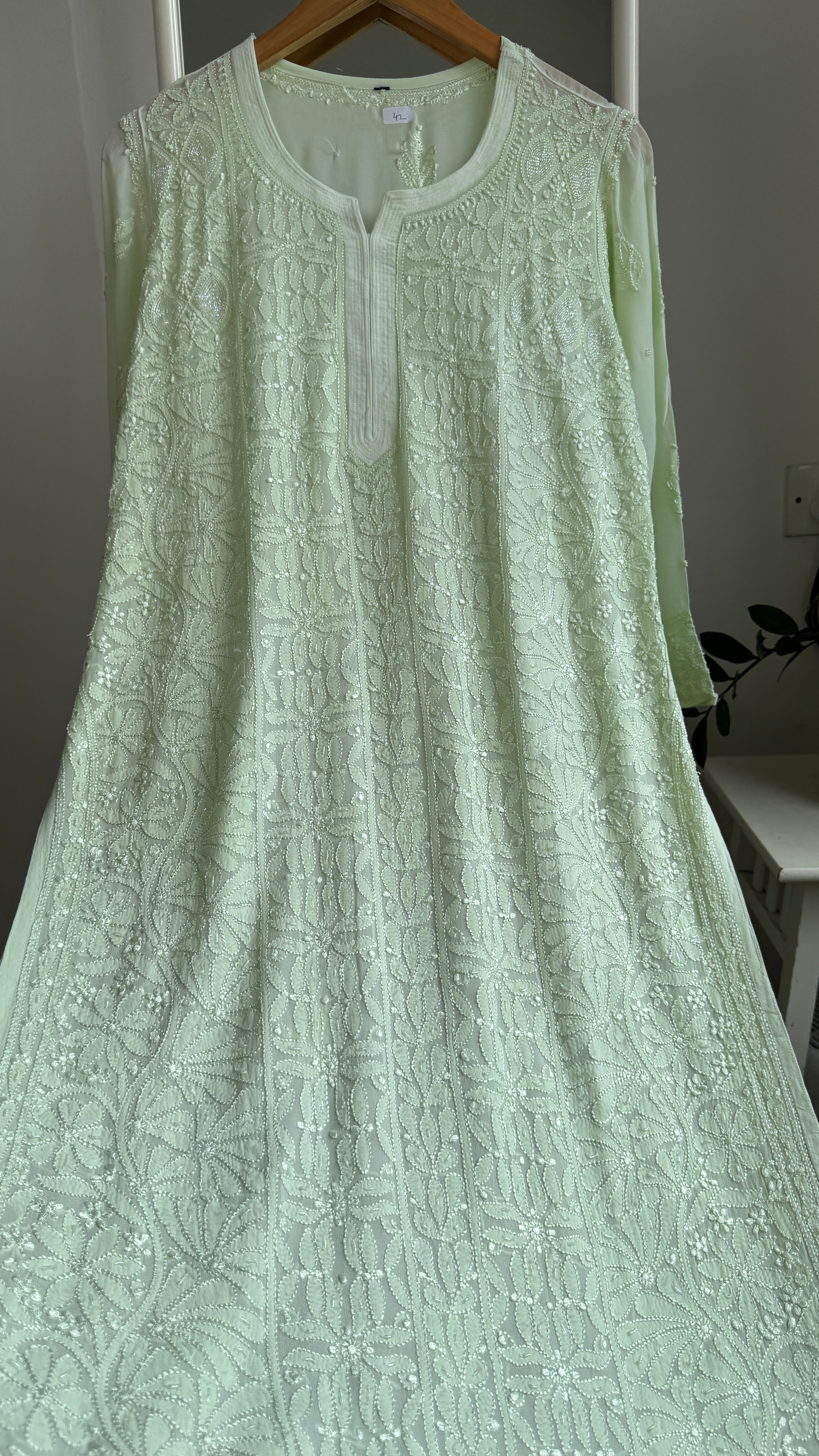 Viscose Kurti with Pearl  Work - Light Green