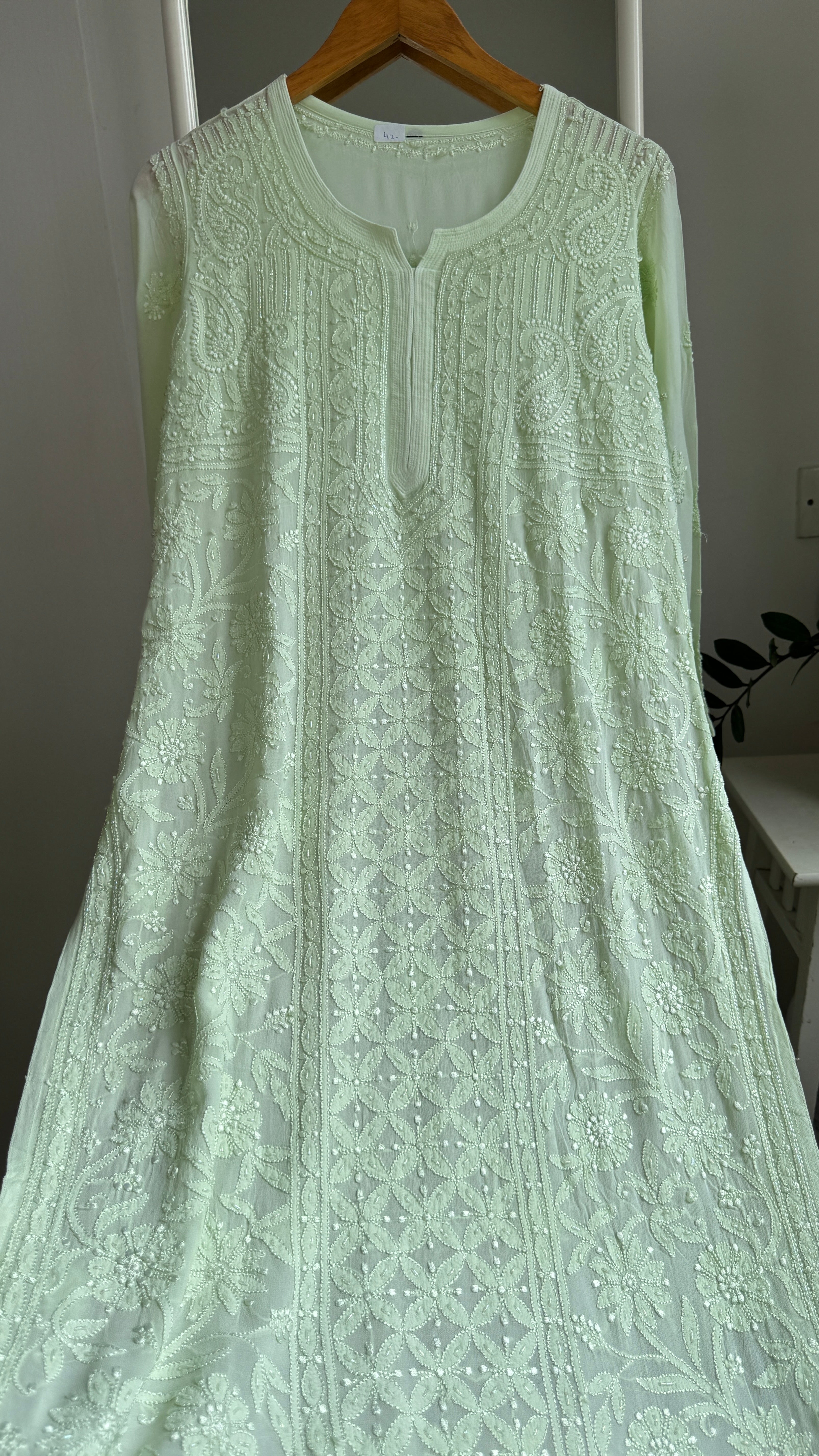Viscose Kurti with Pearl  Work - Light Green