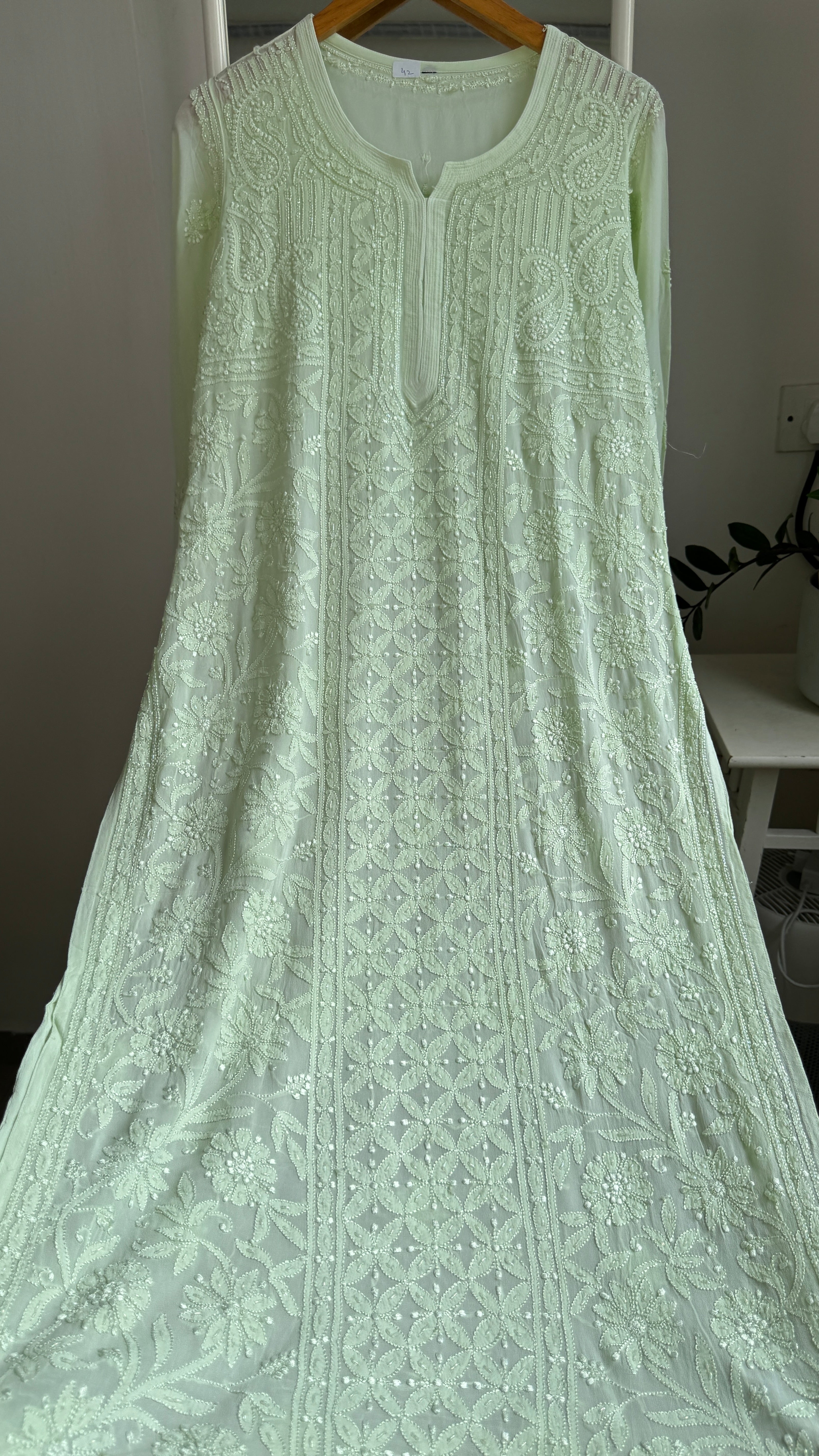 Viscose Kurti with Pearl  Work - Light Green