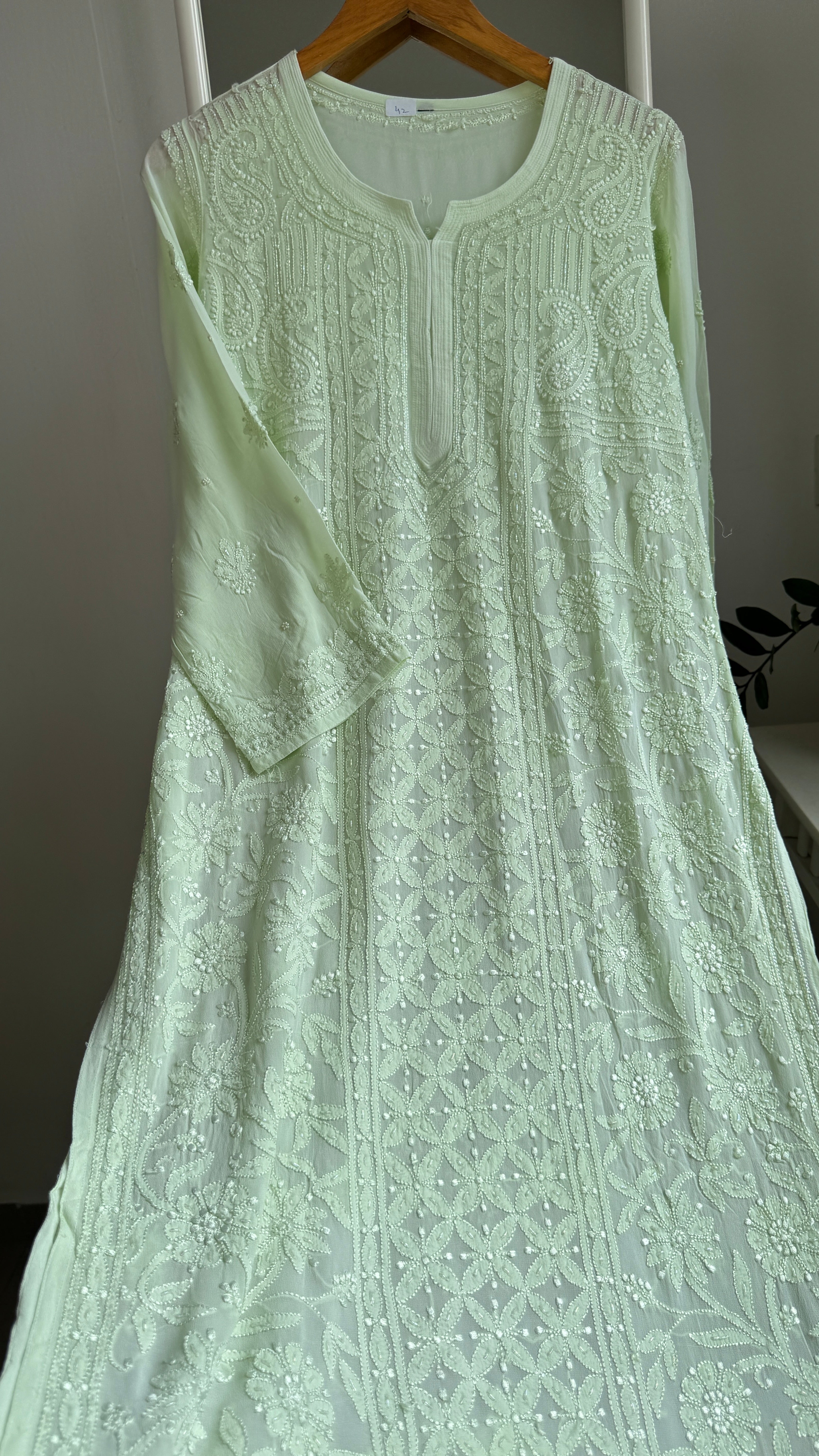 Viscose Kurti with Pearl  Work - Light Green