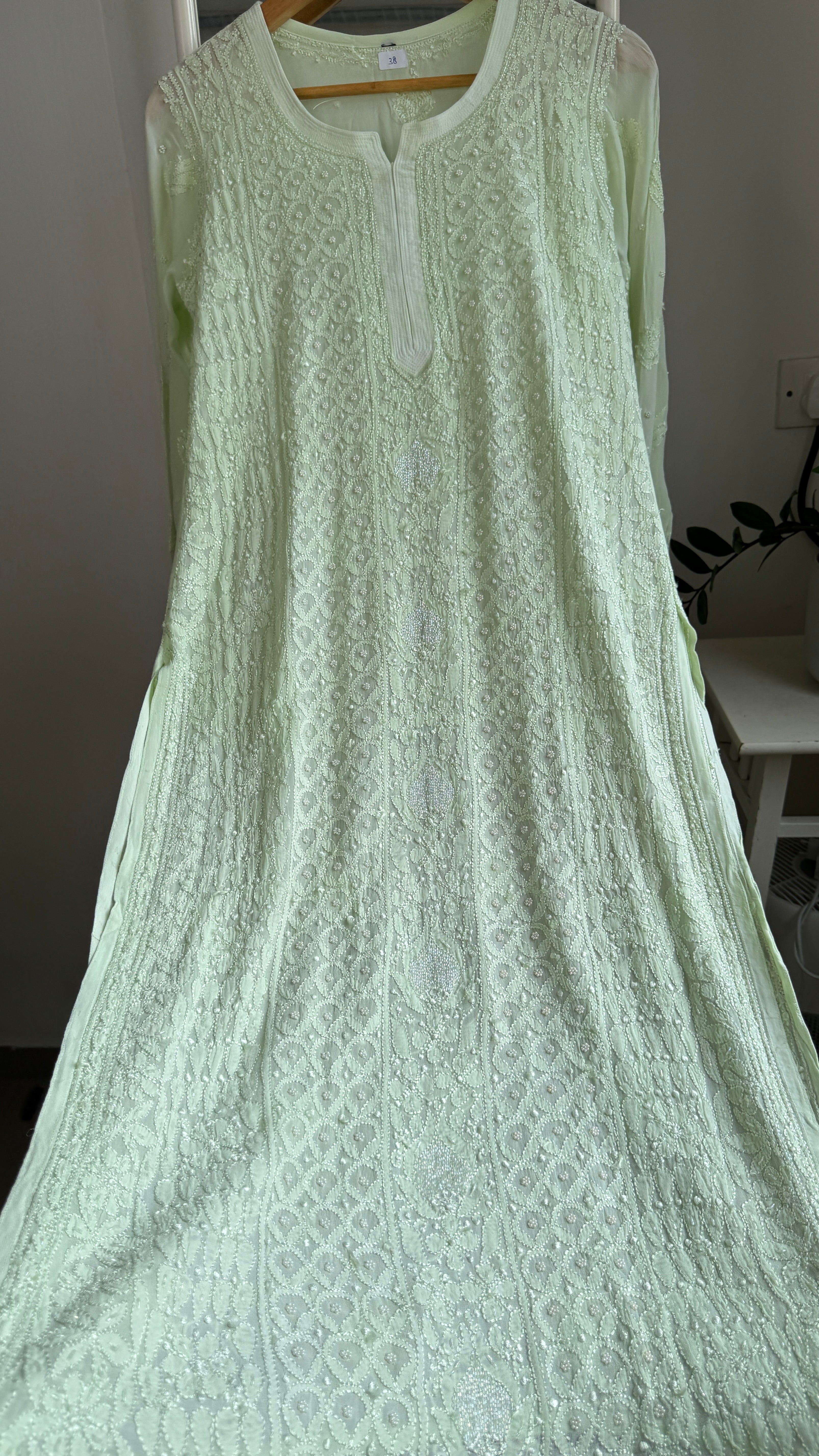 Viscose Kurti with Pearl  Work - Light Green