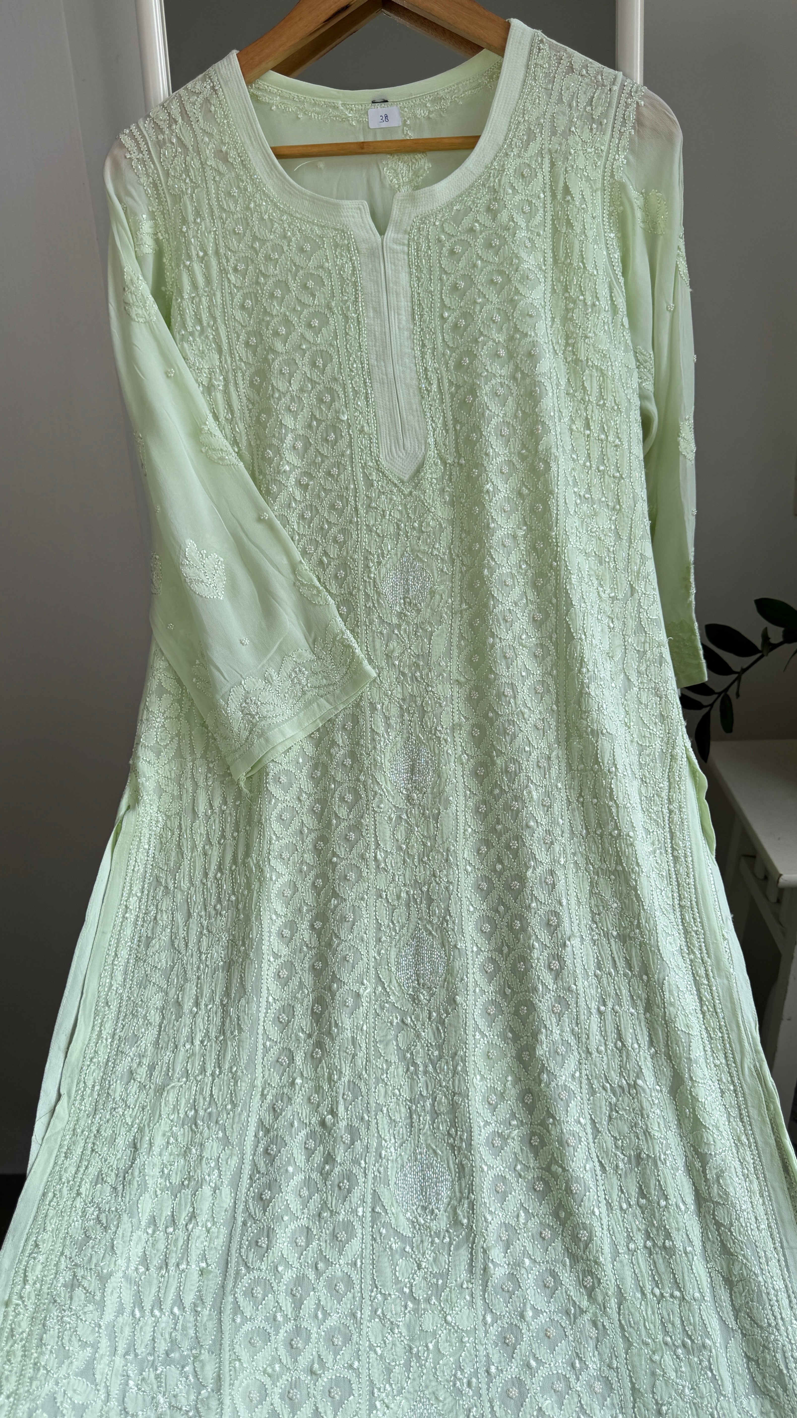 Viscose Kurti with Pearl  Work - Light Green