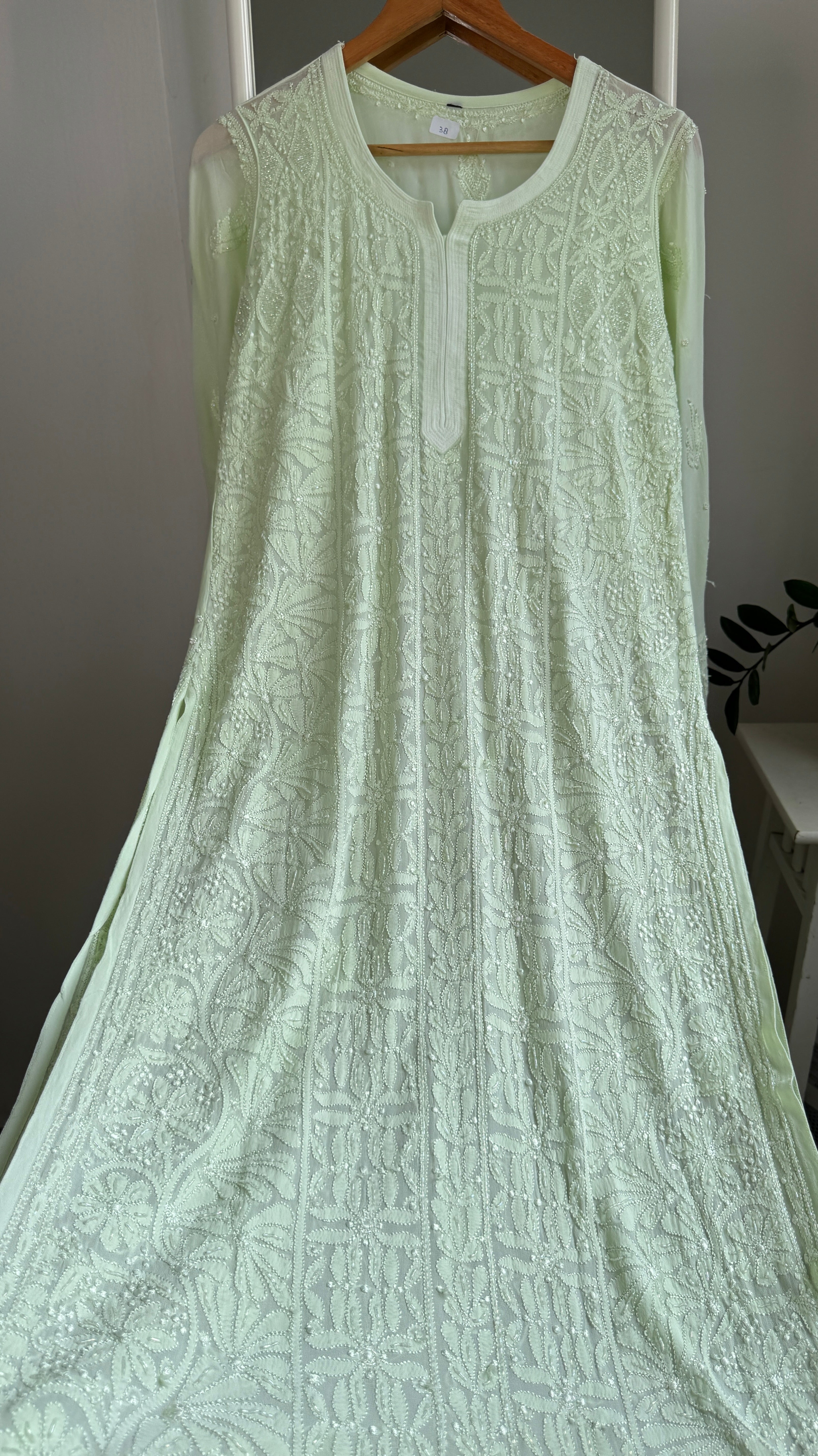 Viscose Kurti with Pearl  Work - Light Green