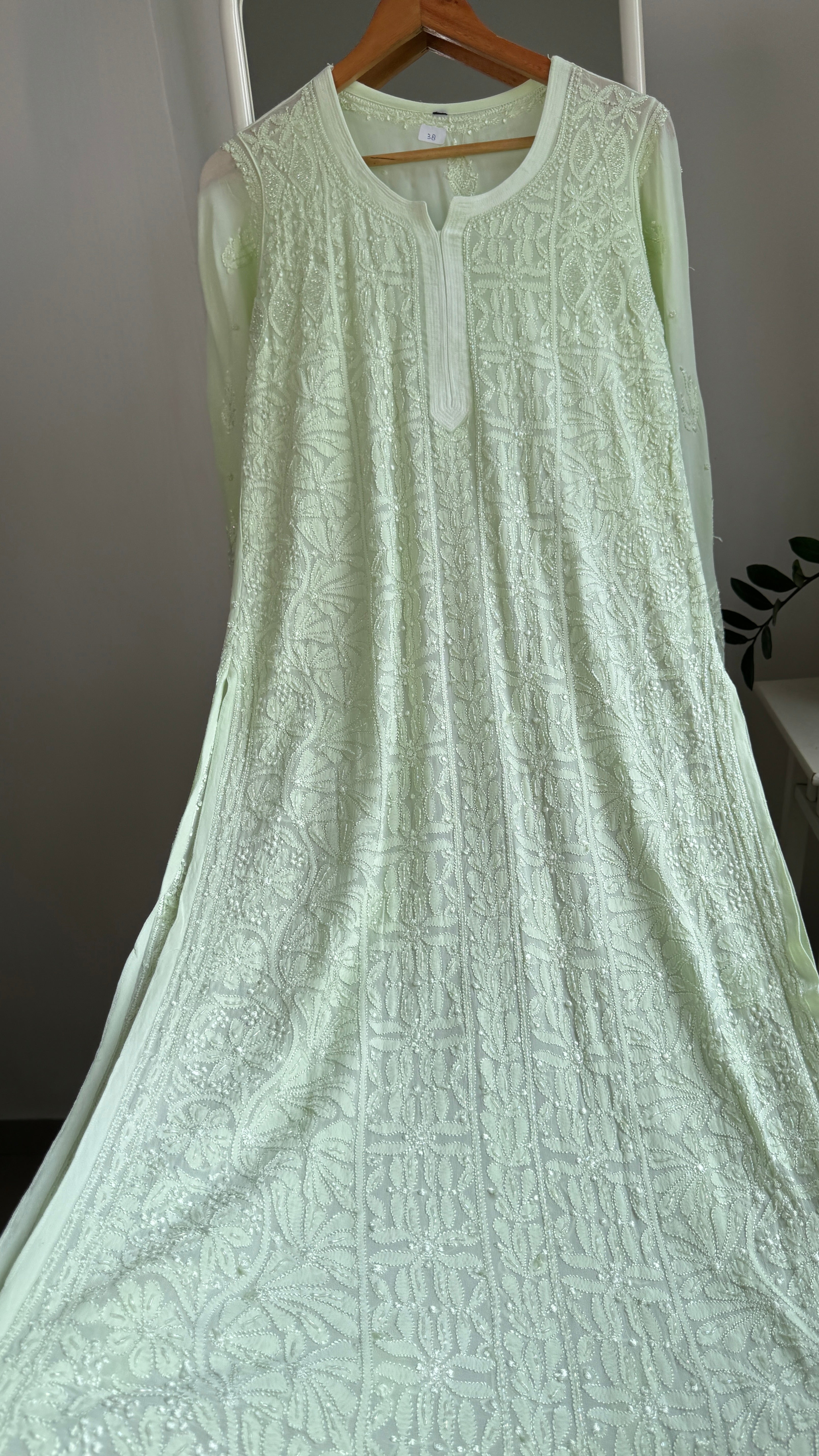 Viscose Kurti with Pearl  Work - Light Green