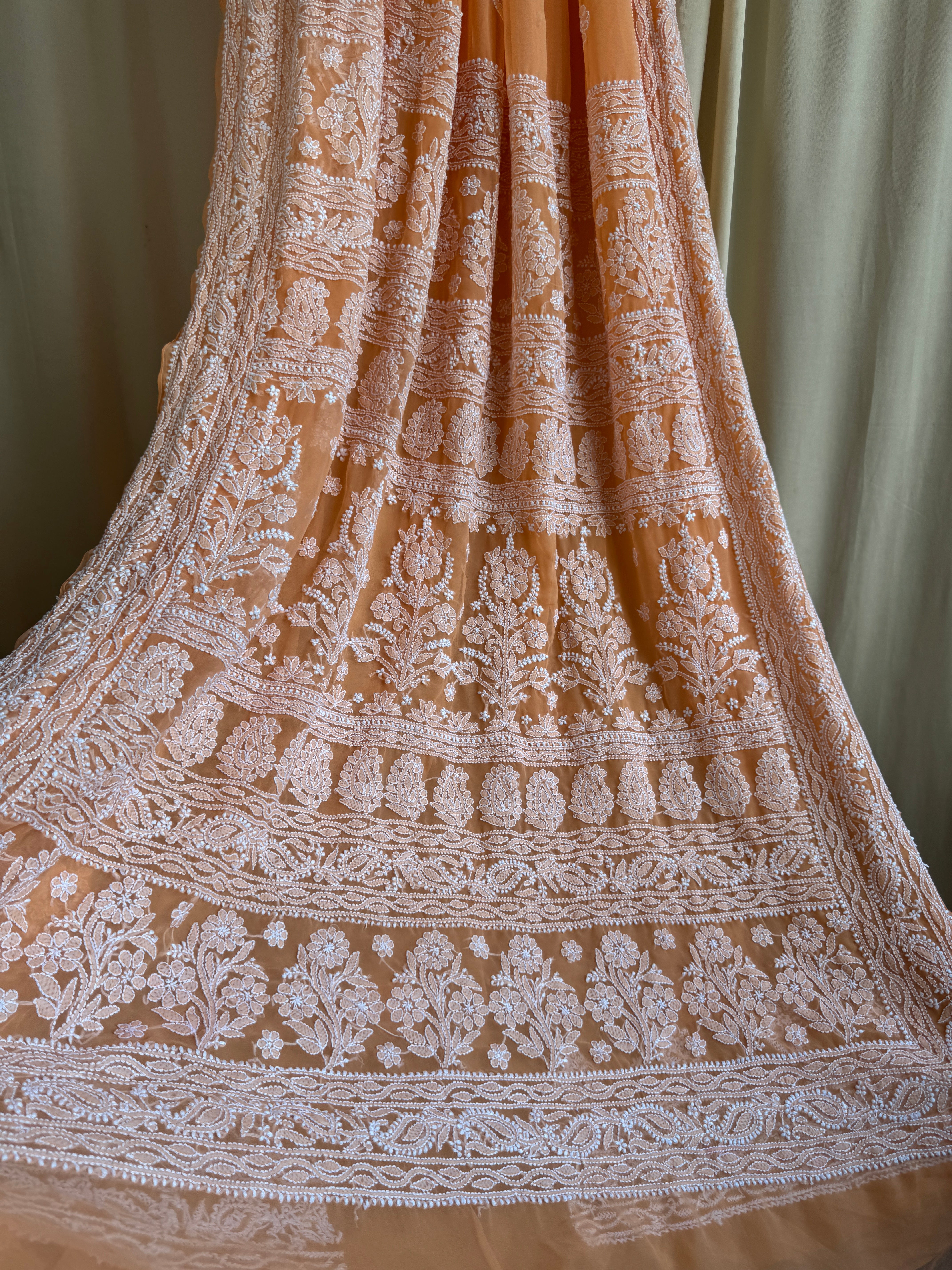 Georgette Chikankari saree in Sunset Orange ARIAA CHIKANKARI 
