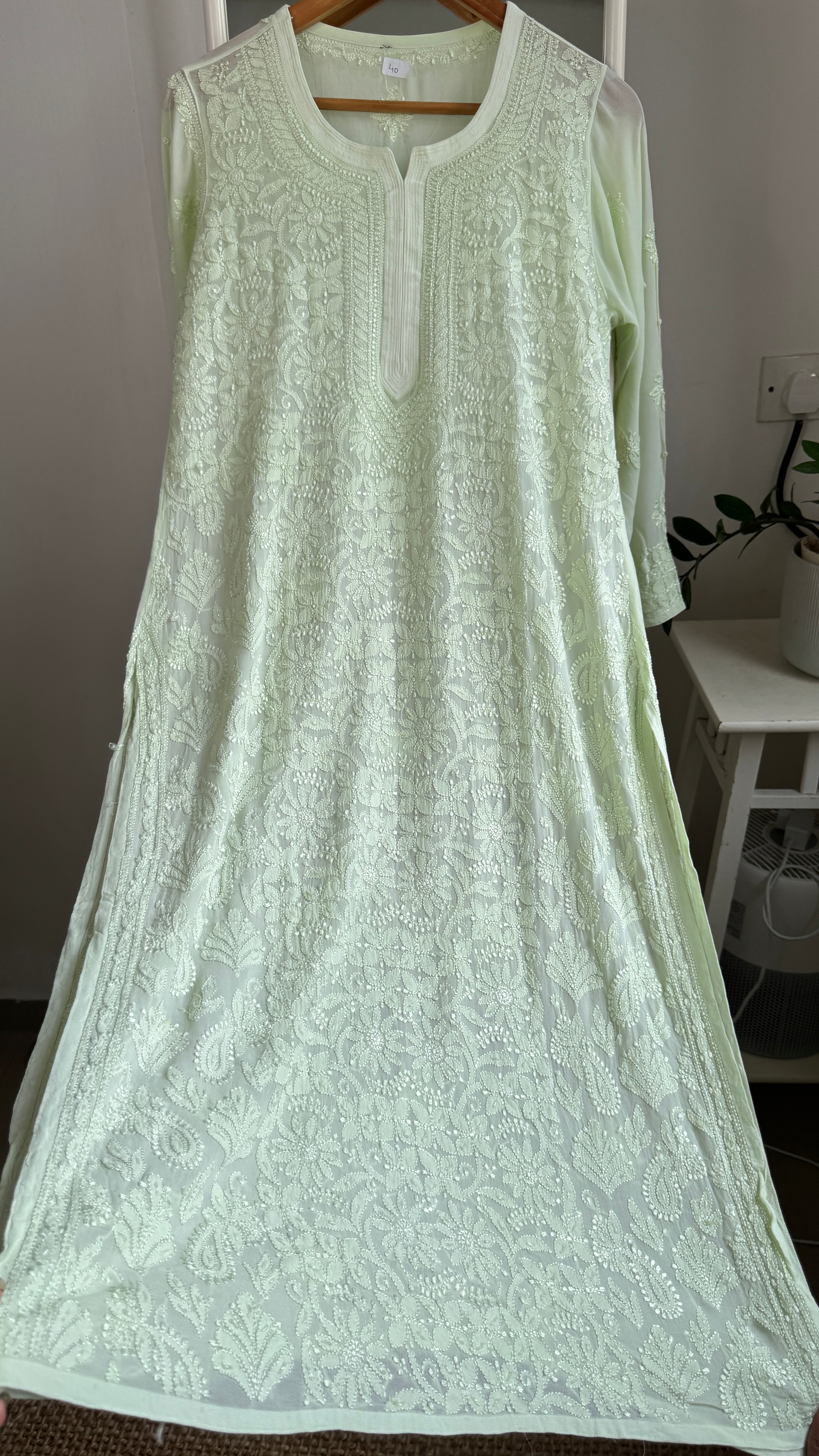 Viscose Kurti with Pearl  Work - Light Green
