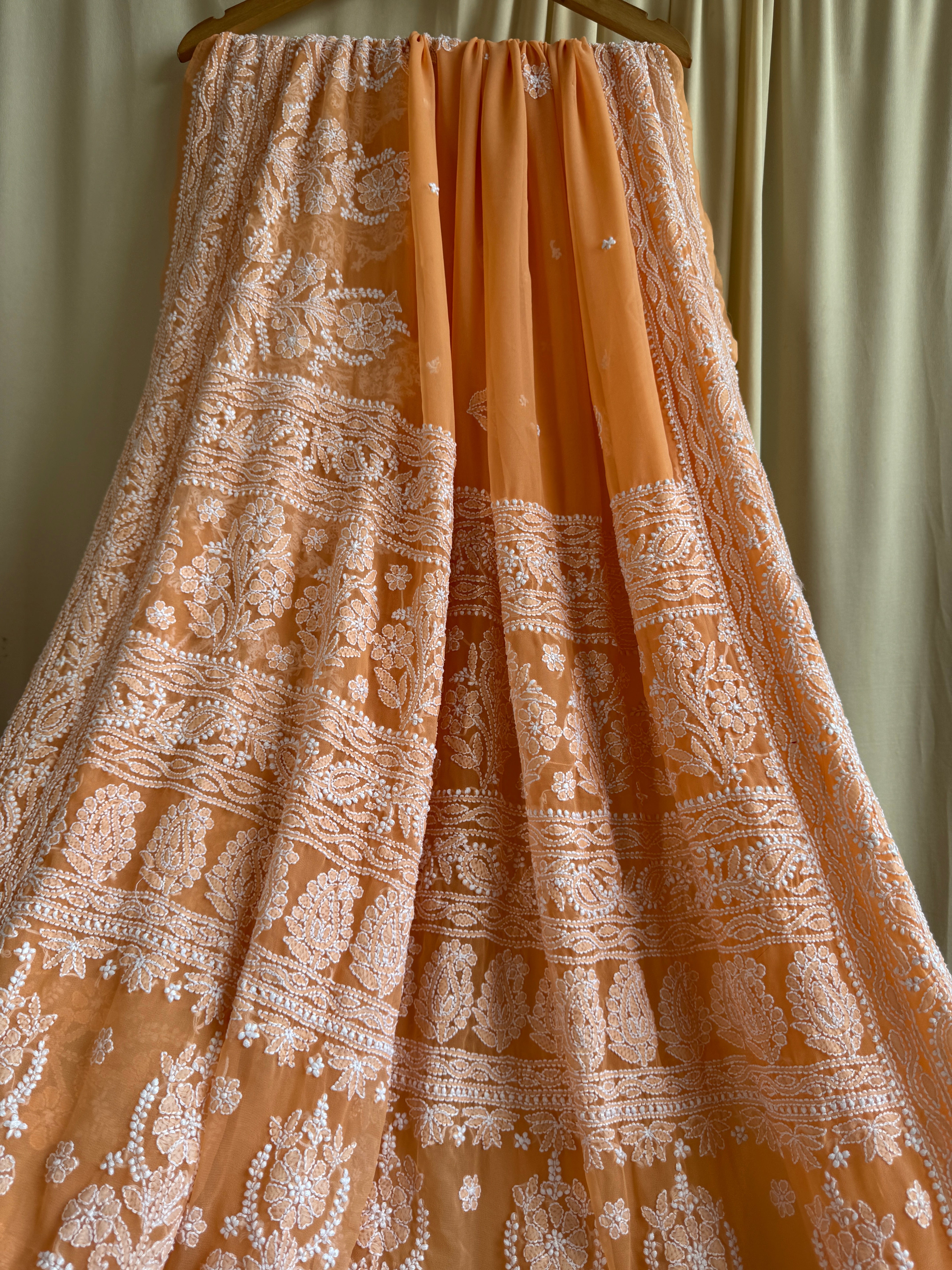 Georgette Chikankari saree in Sunset Orange ARIAA CHIKANKARI 