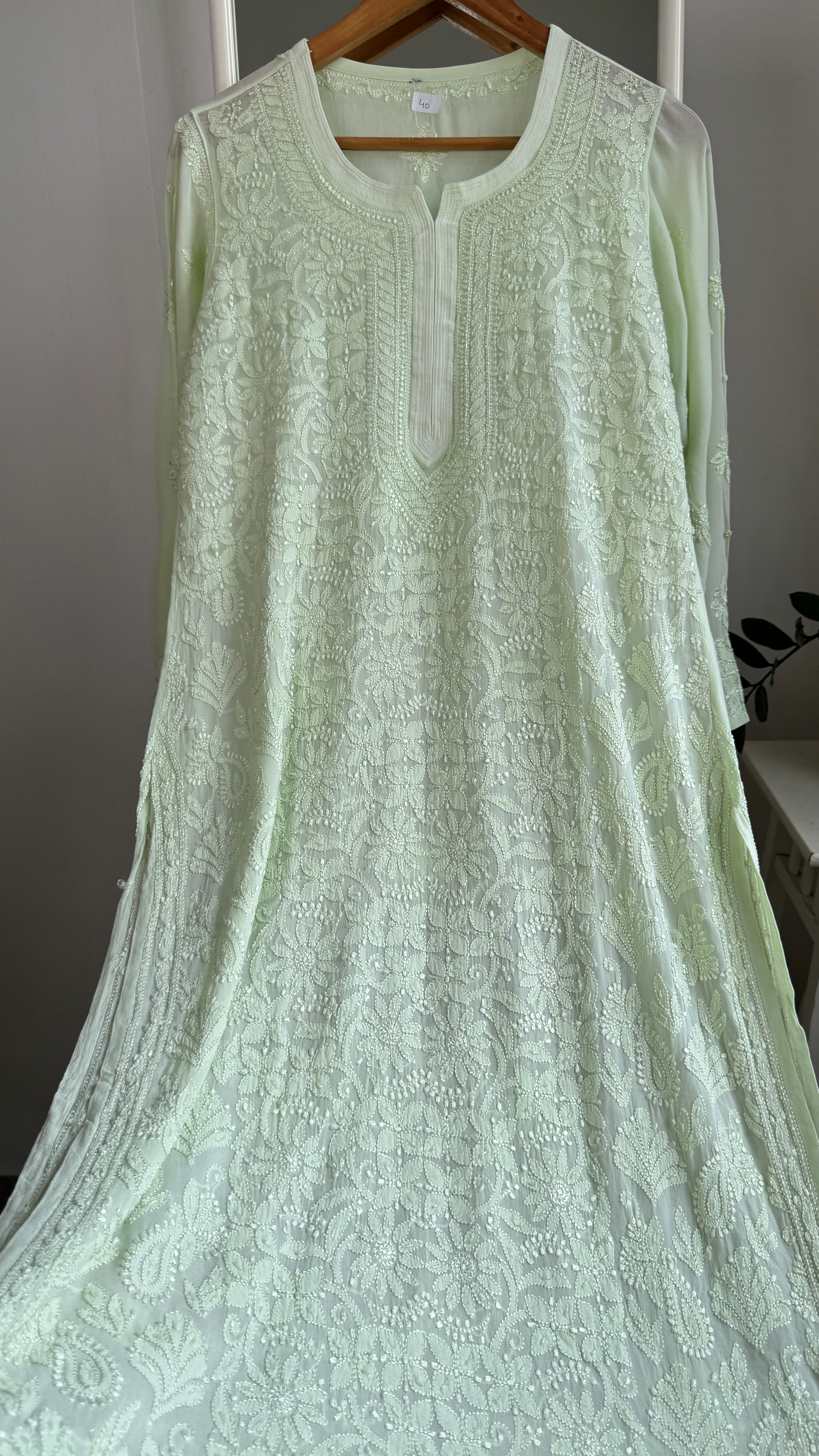 Viscose Kurti with Pearl  Work - Light Green