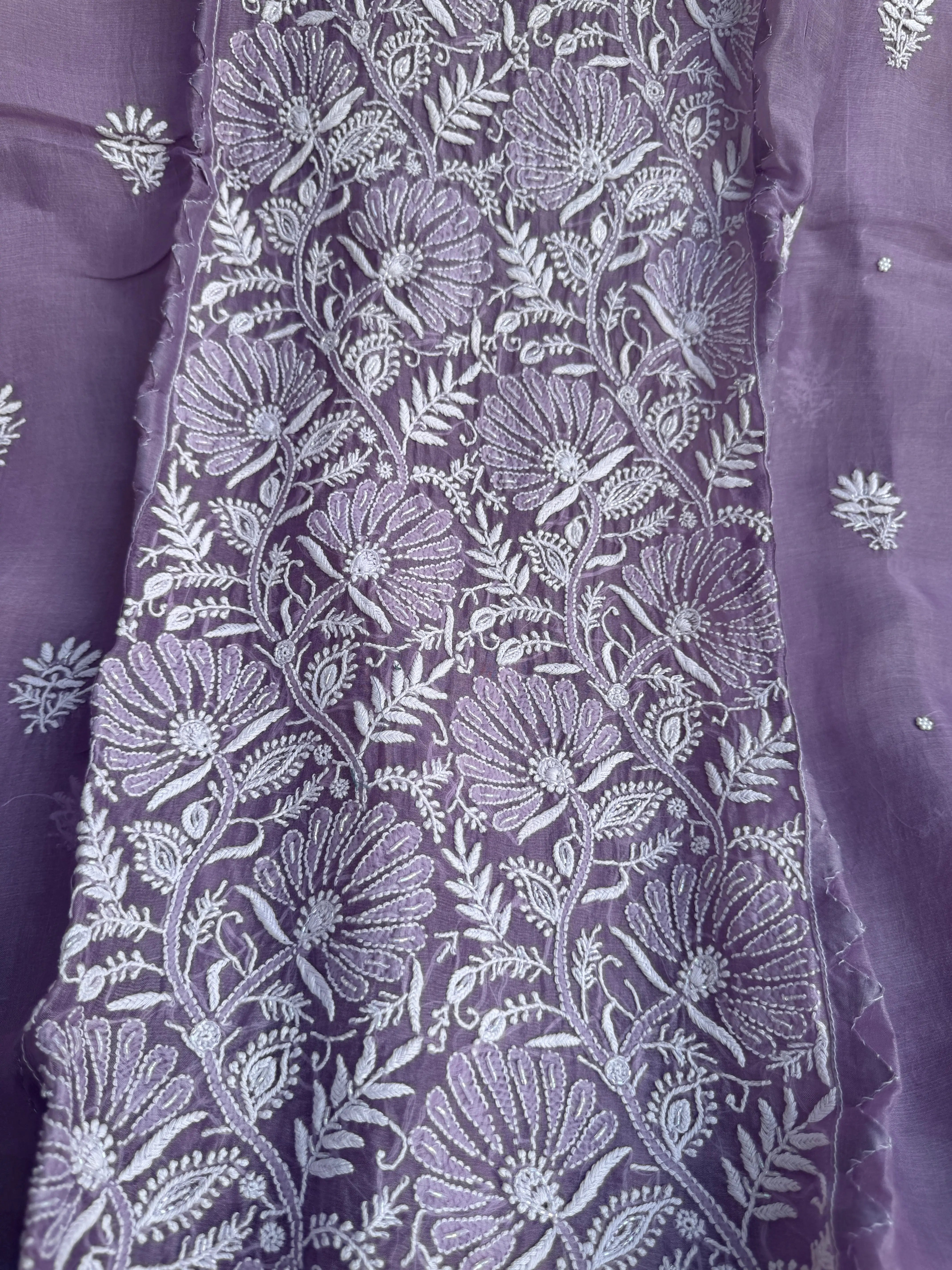 Organza Chikankari Length with Dupatta (Pearl Work) - Lavander ARIAA CHIKANKARI 