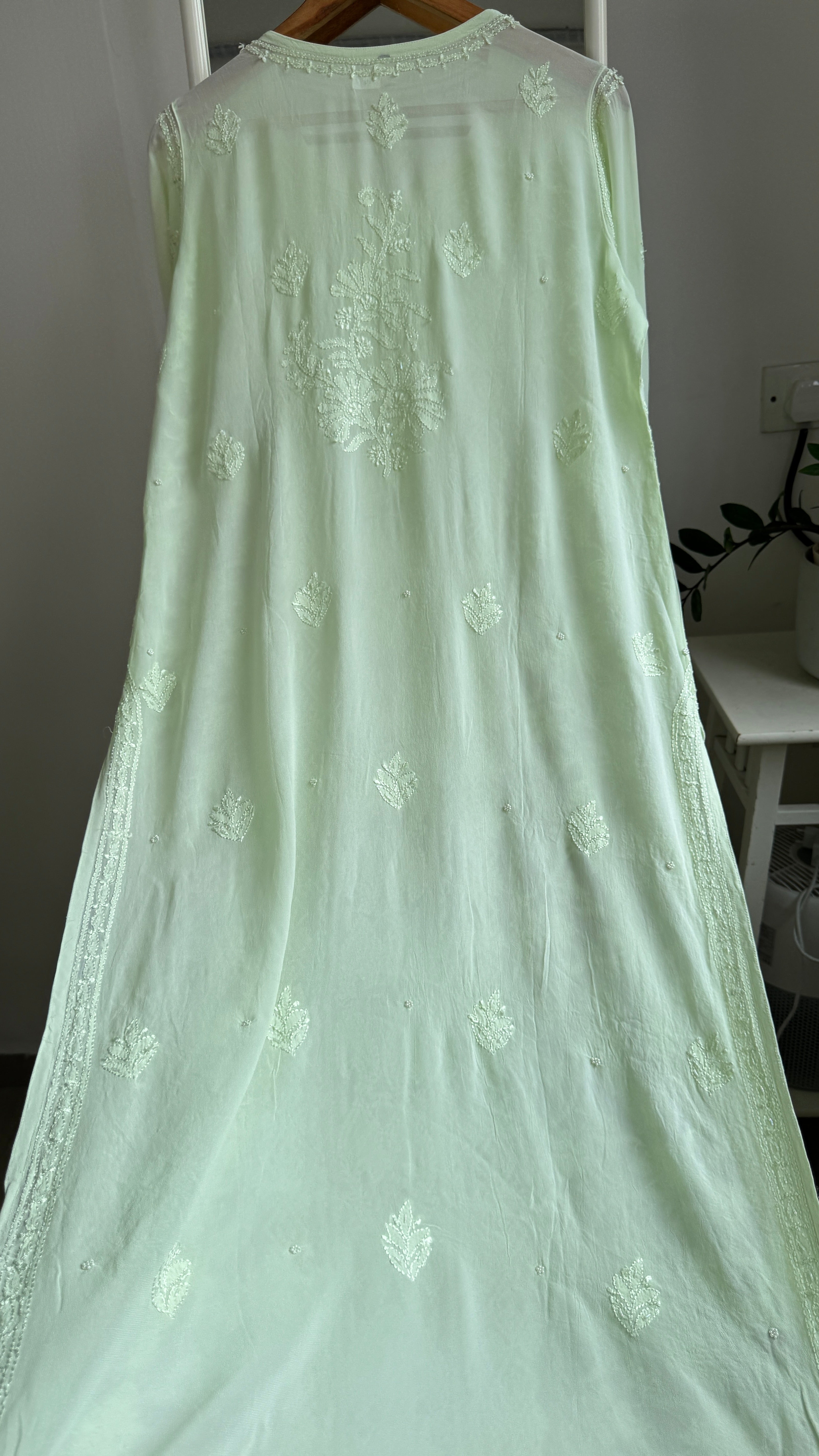 Viscose Kurti with Pearl  Work - Light Green