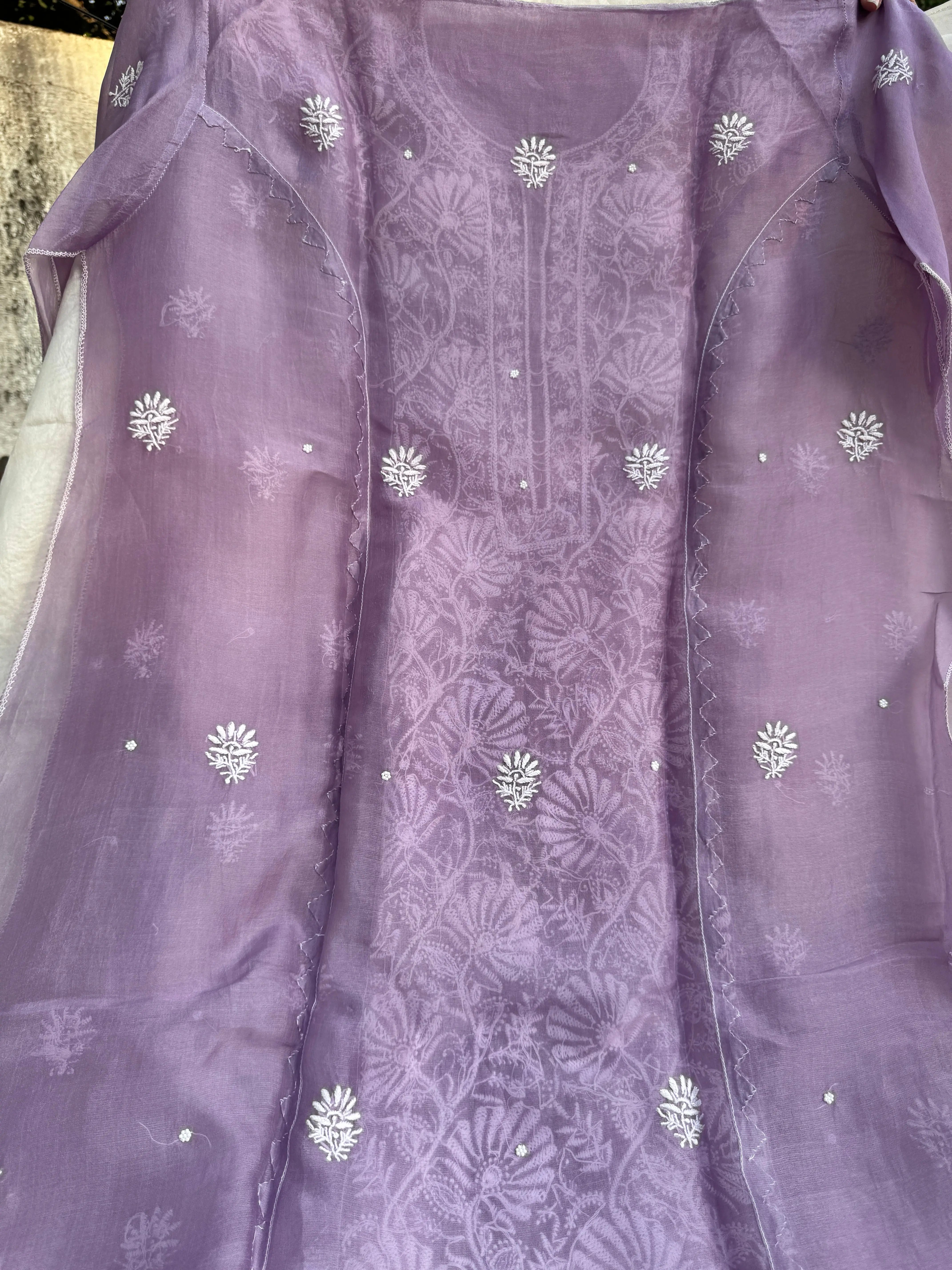 Organza Chikankari Length with Dupatta (Pearl Work) - Lavander ARIAA CHIKANKARI 