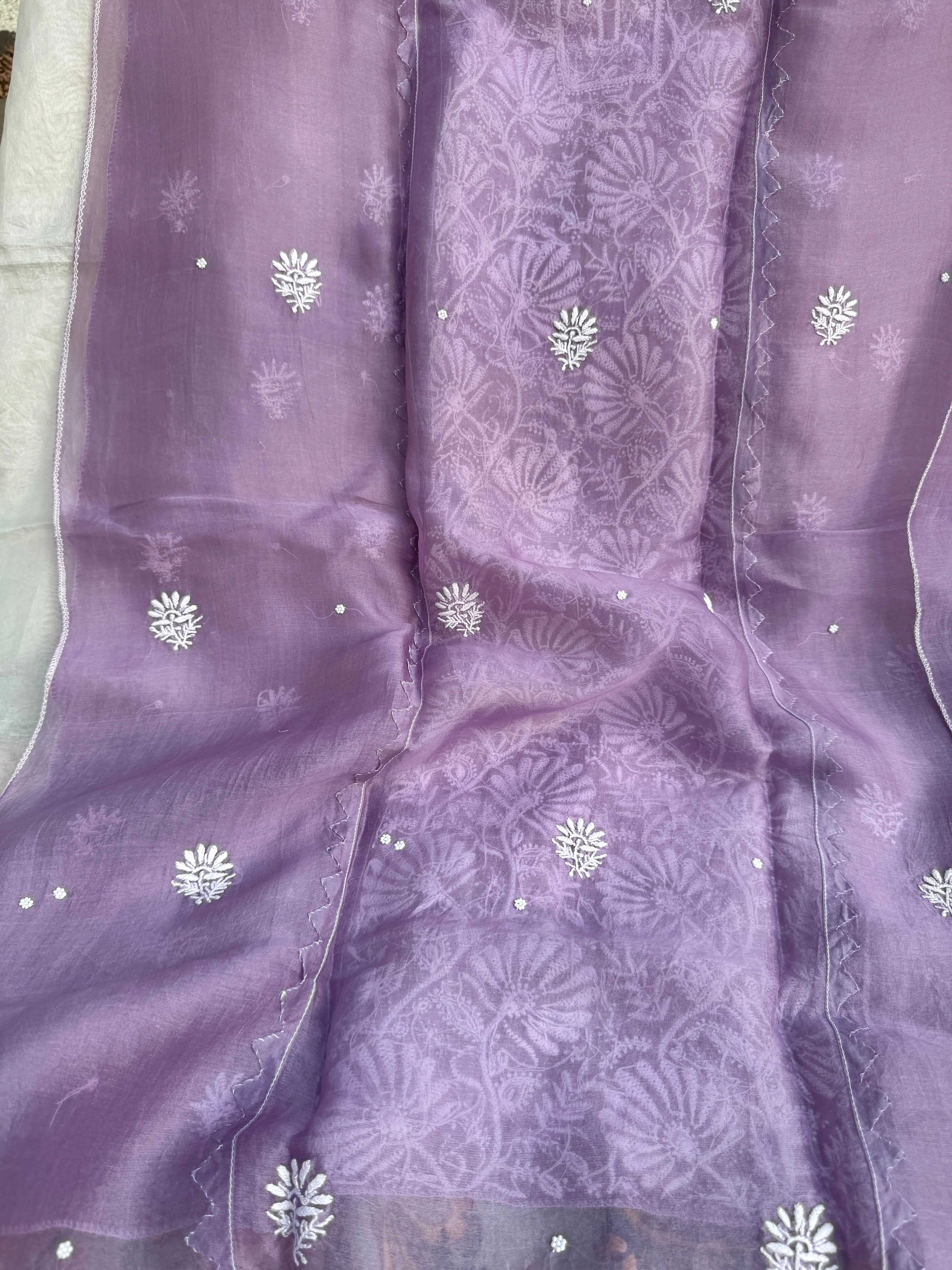 Organza Chikankari Length with Dupatta (Pearl Work) - Lavander ARIAA CHIKANKARI 