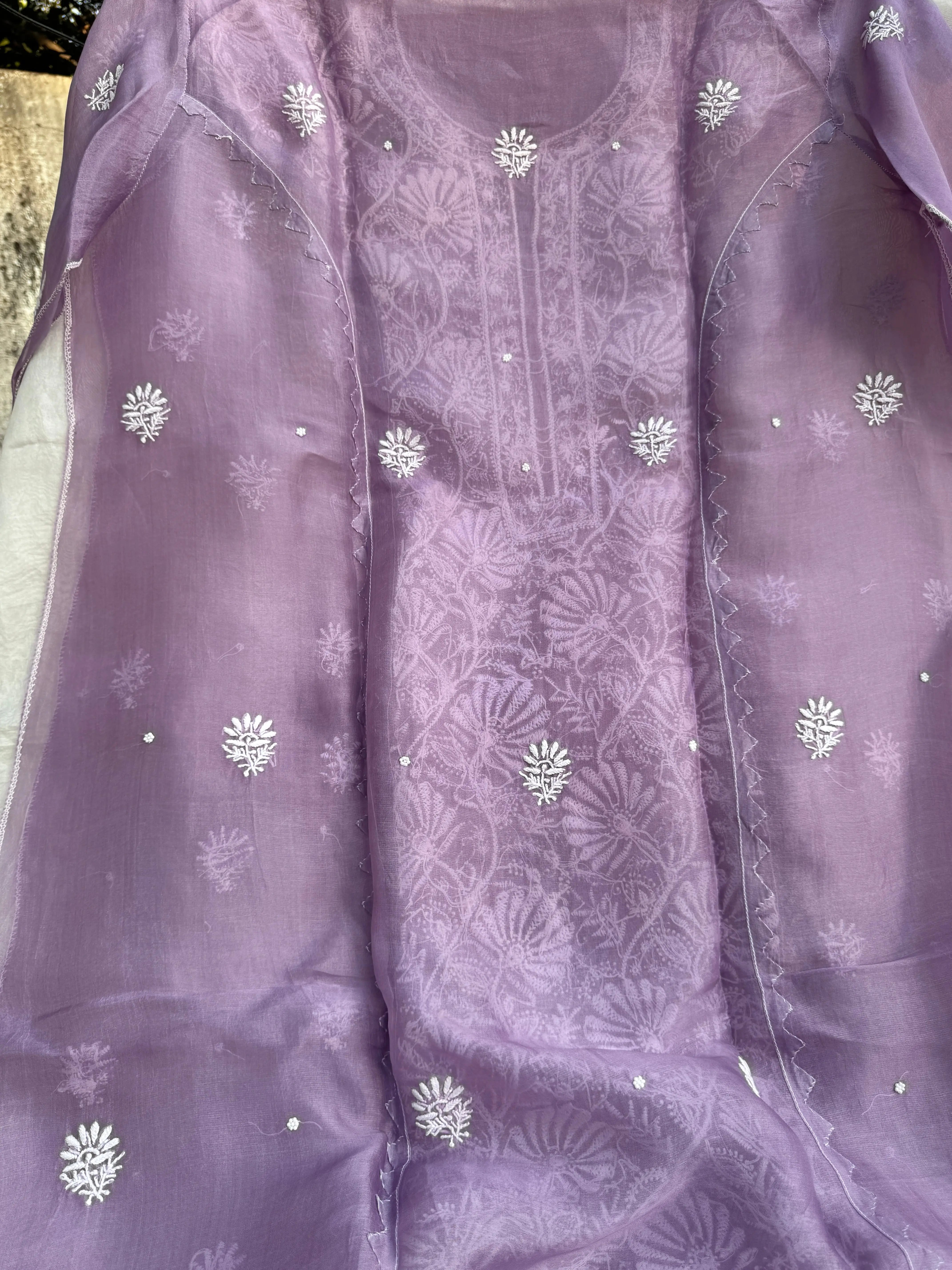 Organza Chikankari Length with Dupatta (Pearl Work) - Lavander ARIAA CHIKANKARI 