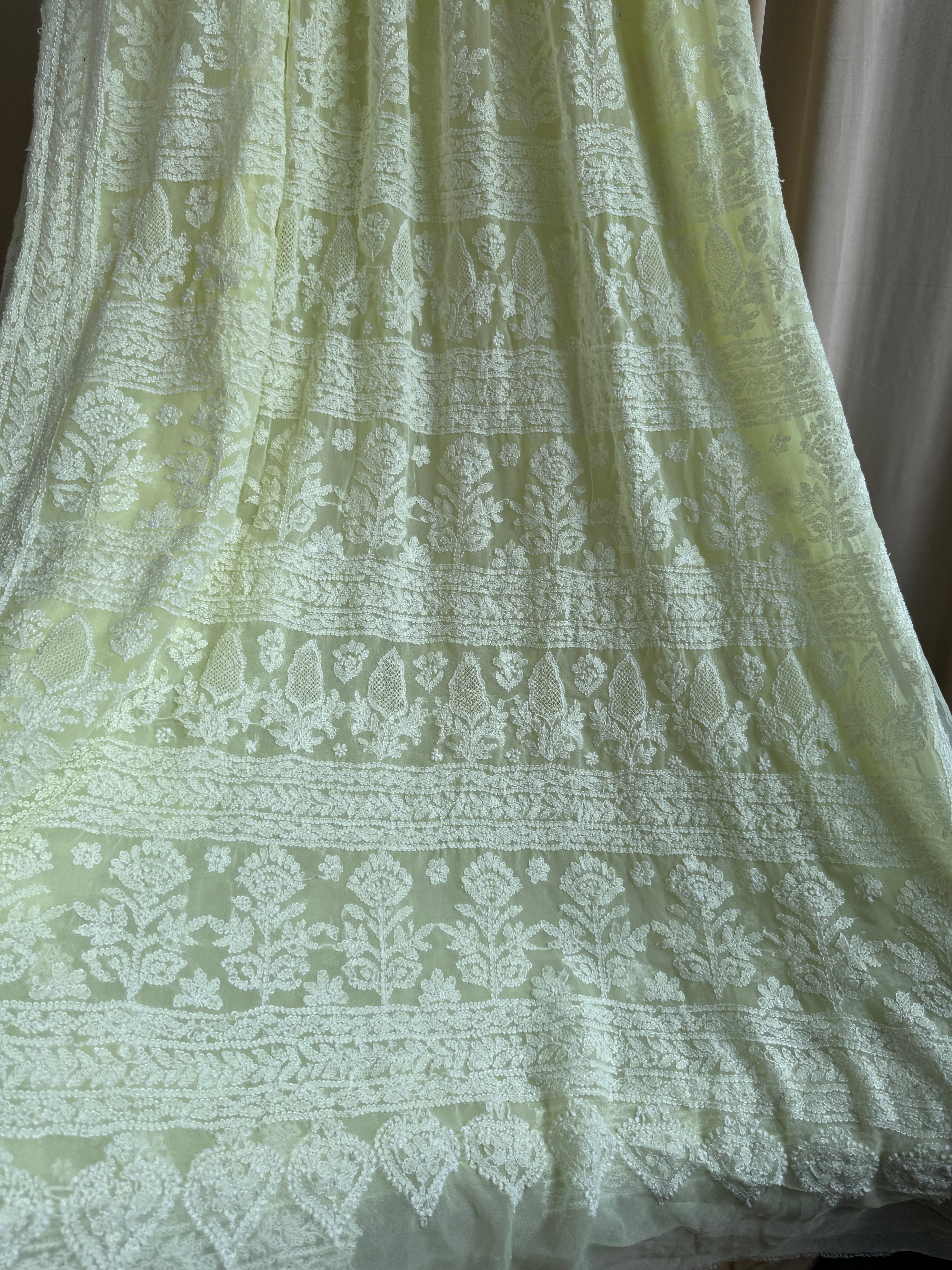 Georgette Chikankari saree in Lemon Yellow ARIAA CHIKANKARI 