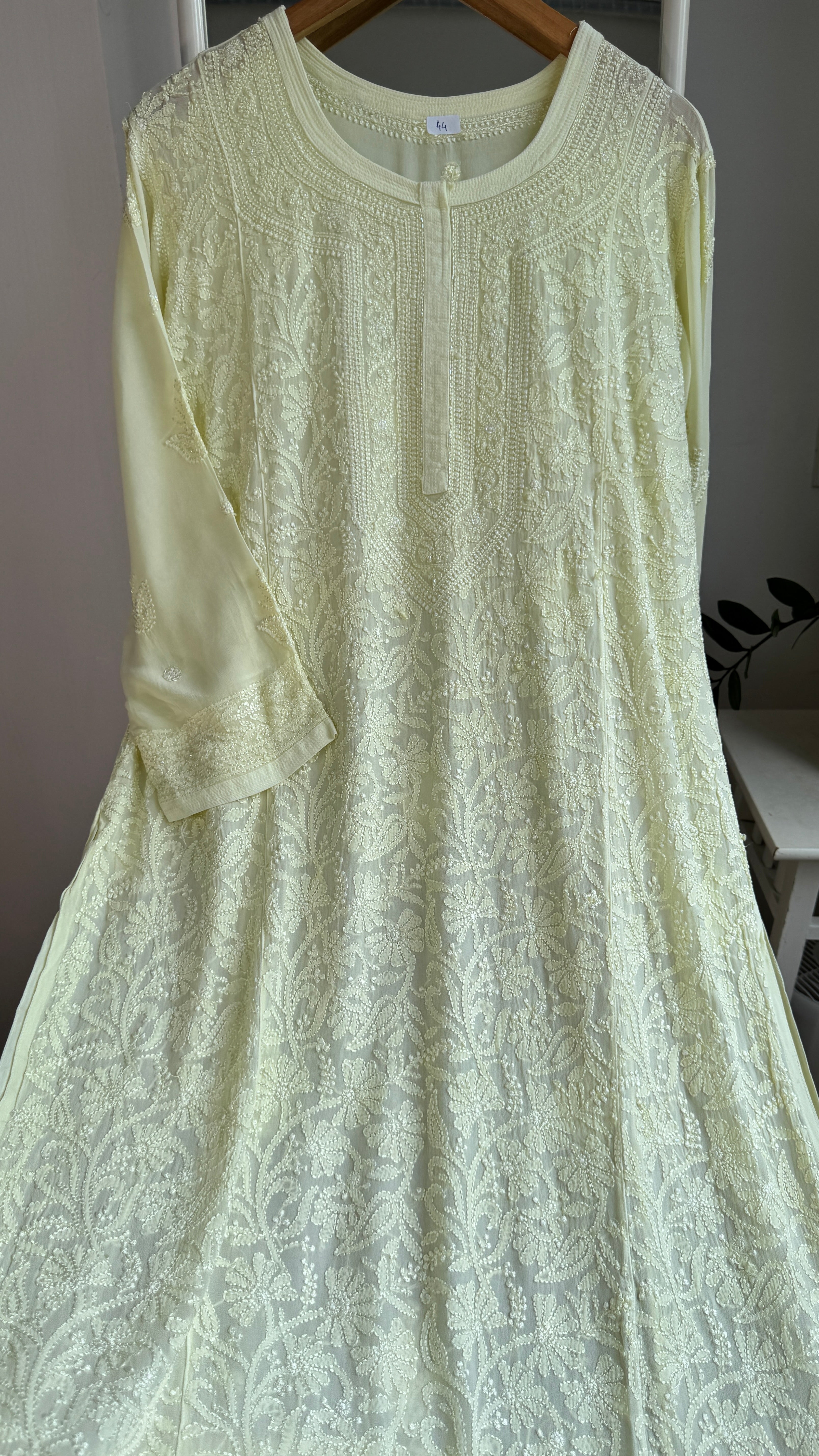 Viscose Kurti with Pearl  Work - Lemon Yellow