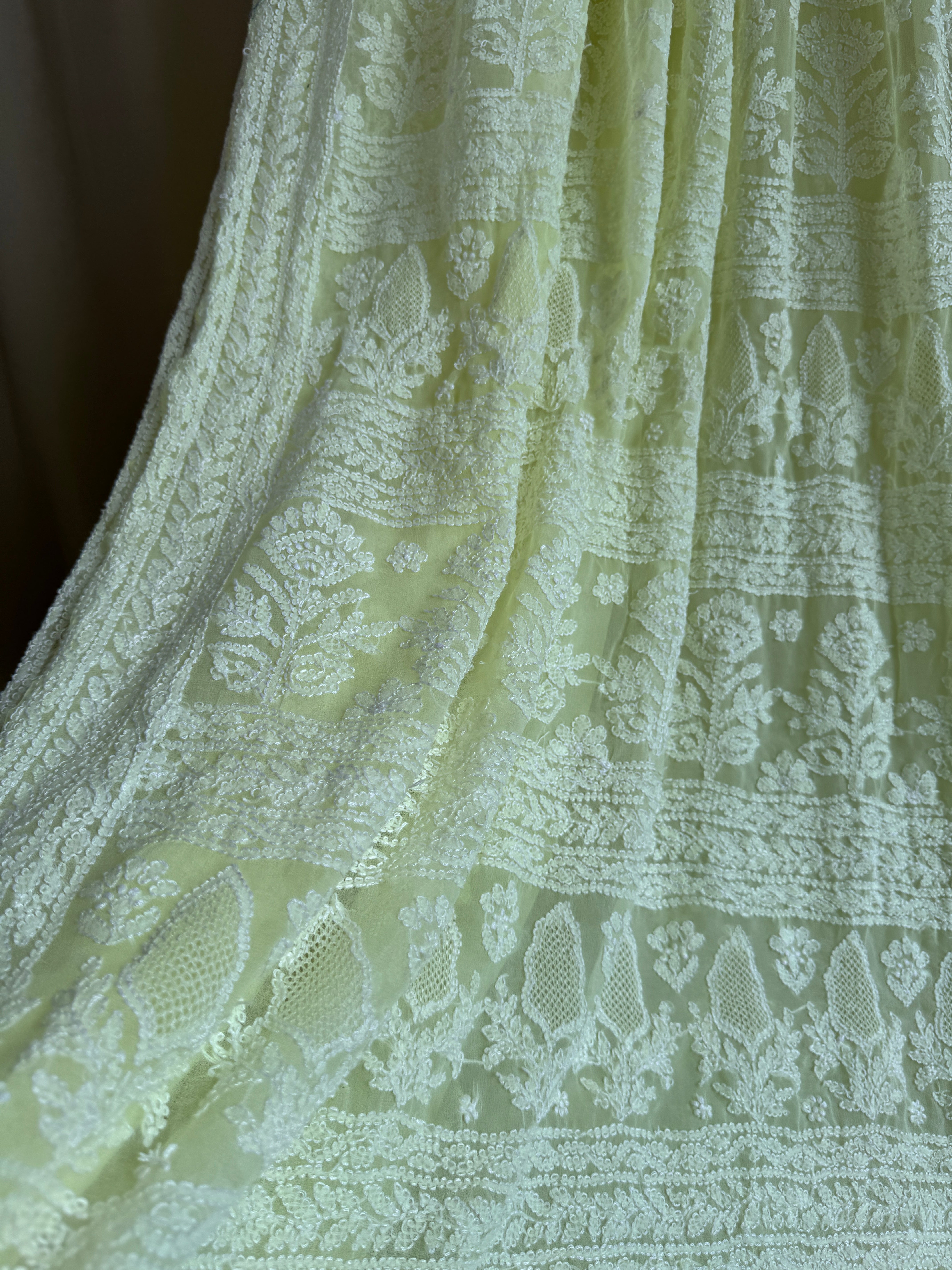 Georgette Chikankari saree in Lemon Yellow ARIAA CHIKANKARI 