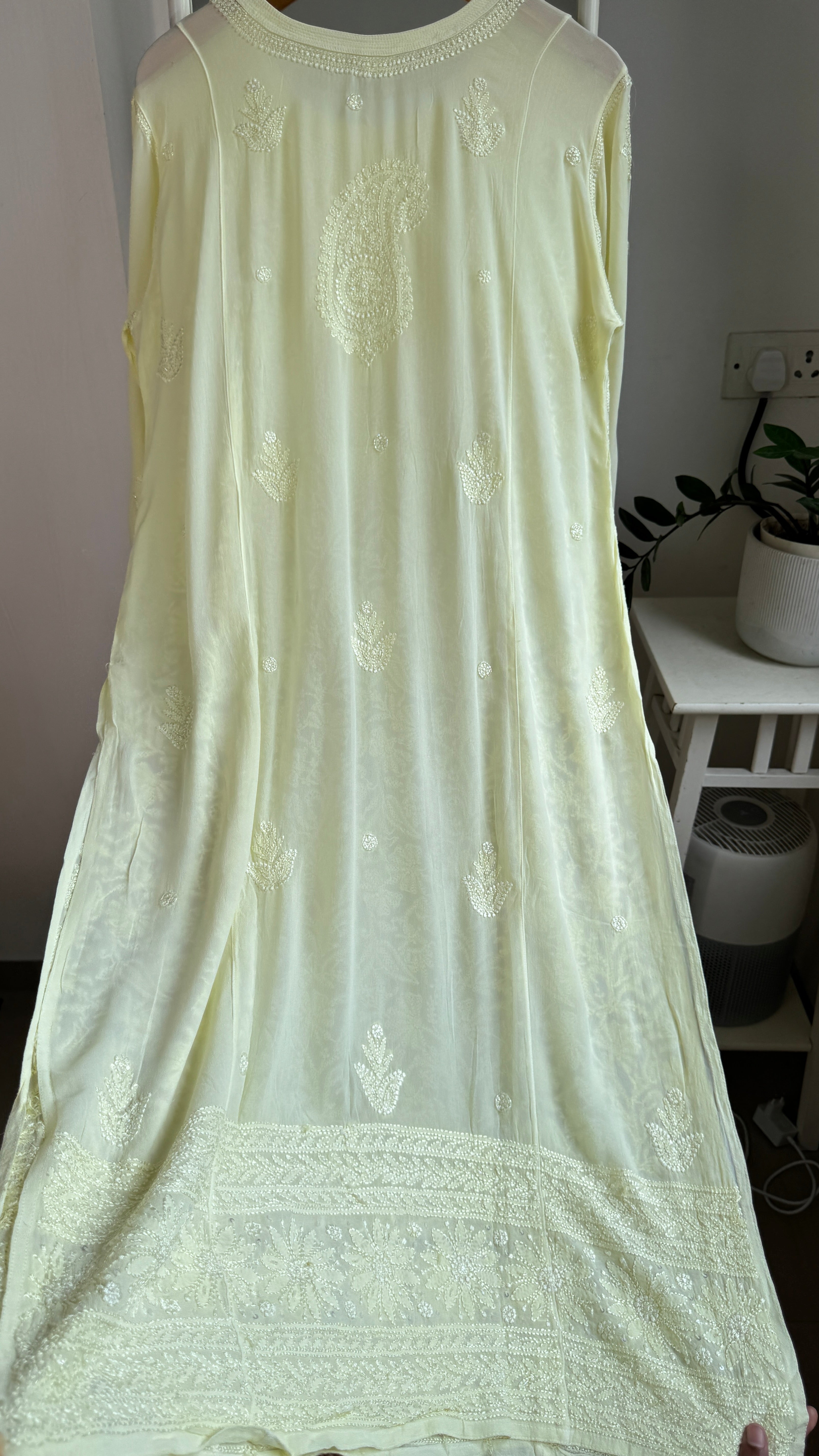 Viscose Kurti with Pearl  Work - Lemon Yellow