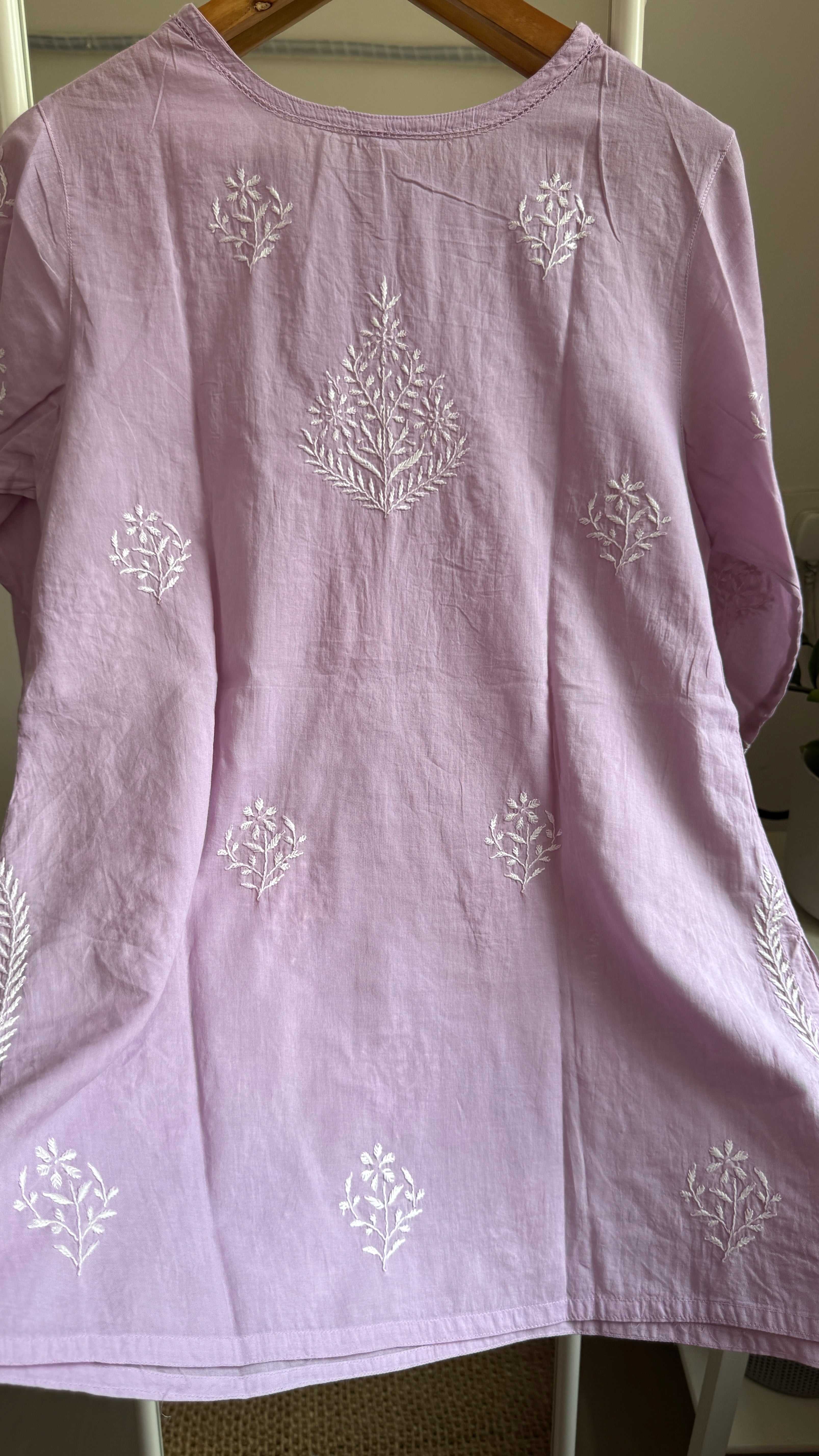 Mul Cotton Chikankari Full sleeves short Top - Mauve - ZOYA Collection