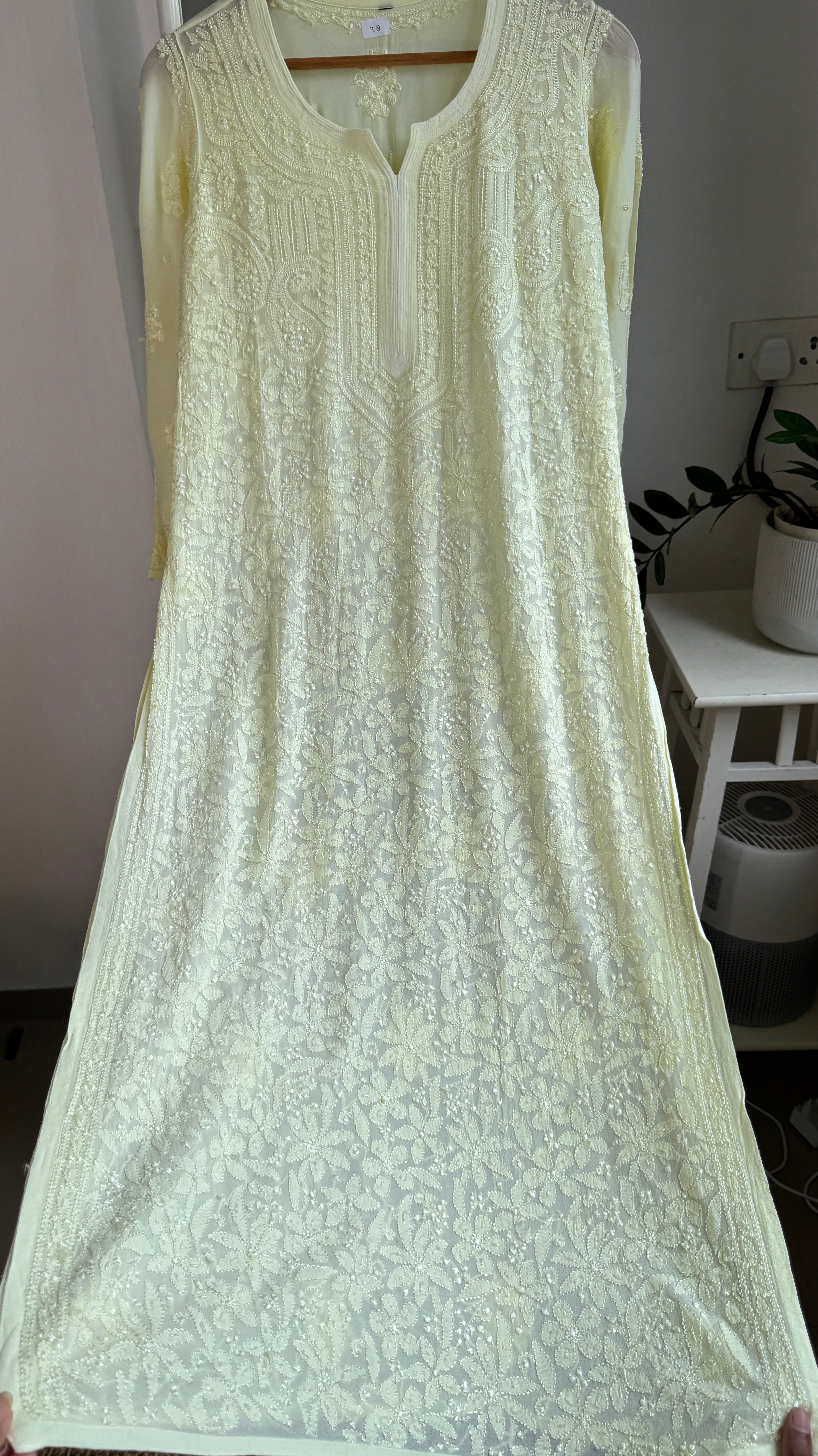 Viscose Kurti with Pearl  Work - Lemon Yellow