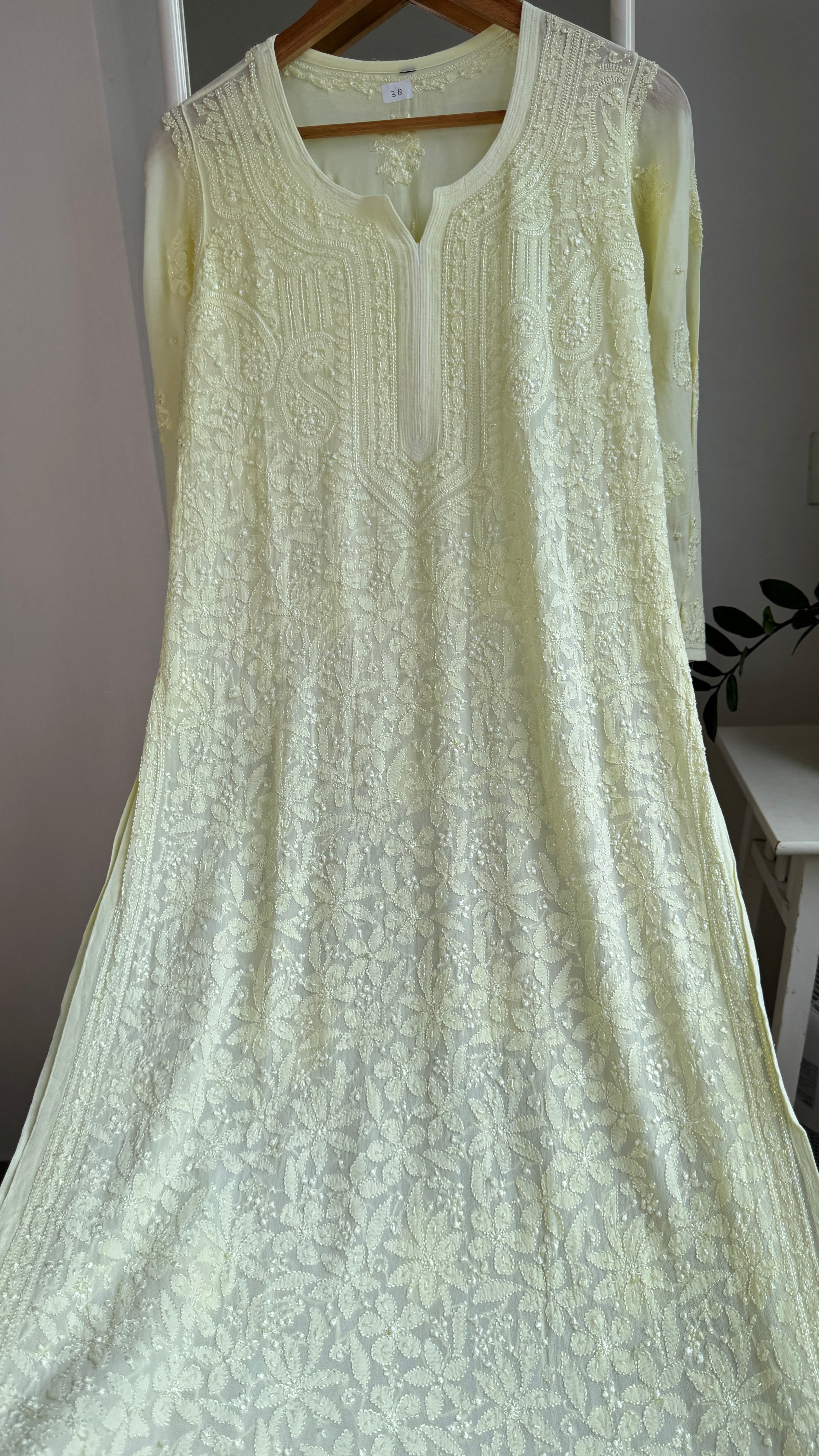 Viscose Kurti with Pearl  Work - Lemon Yellow