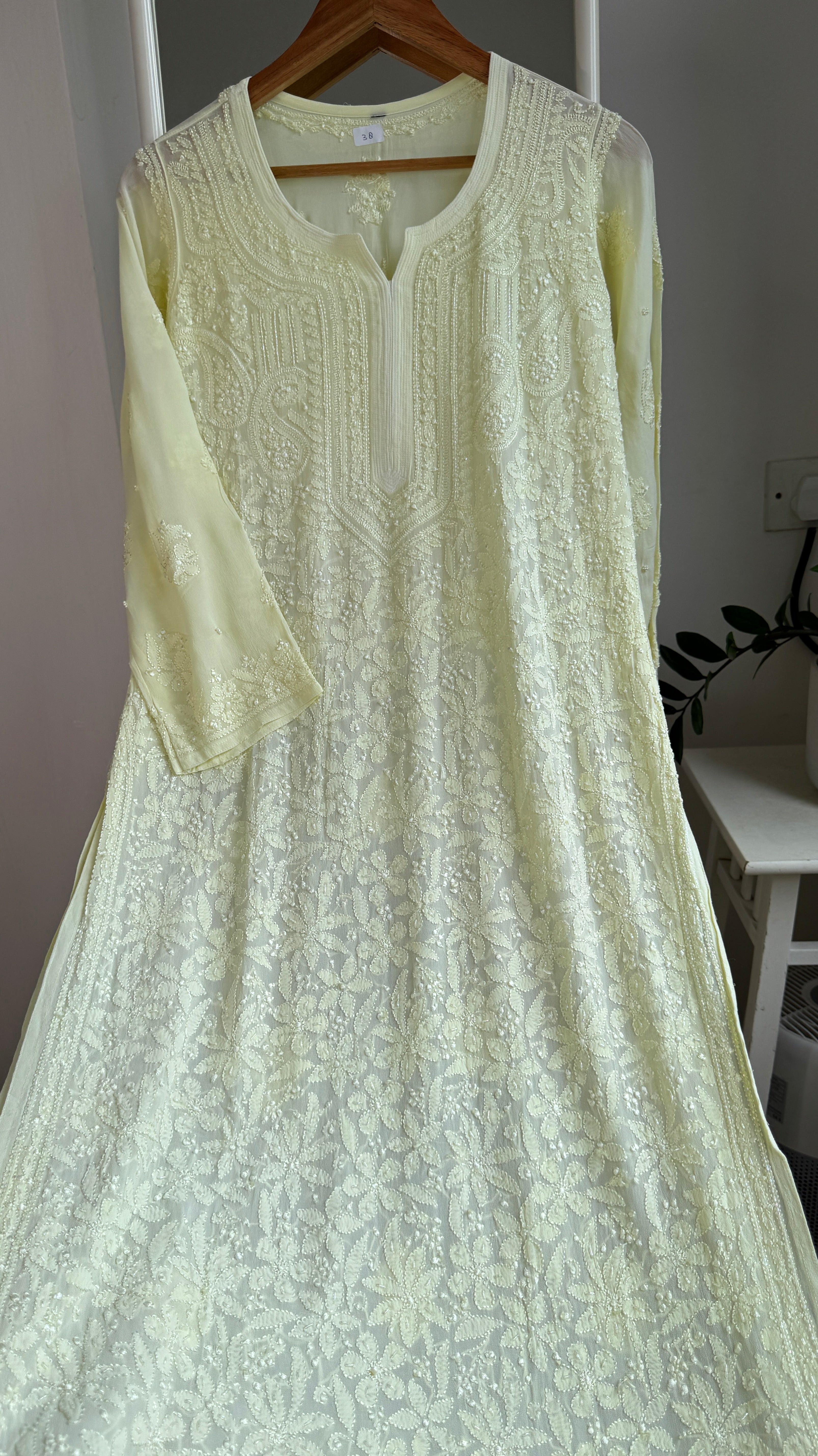 Viscose Kurti with Pearl  Work - Lemon Yellow