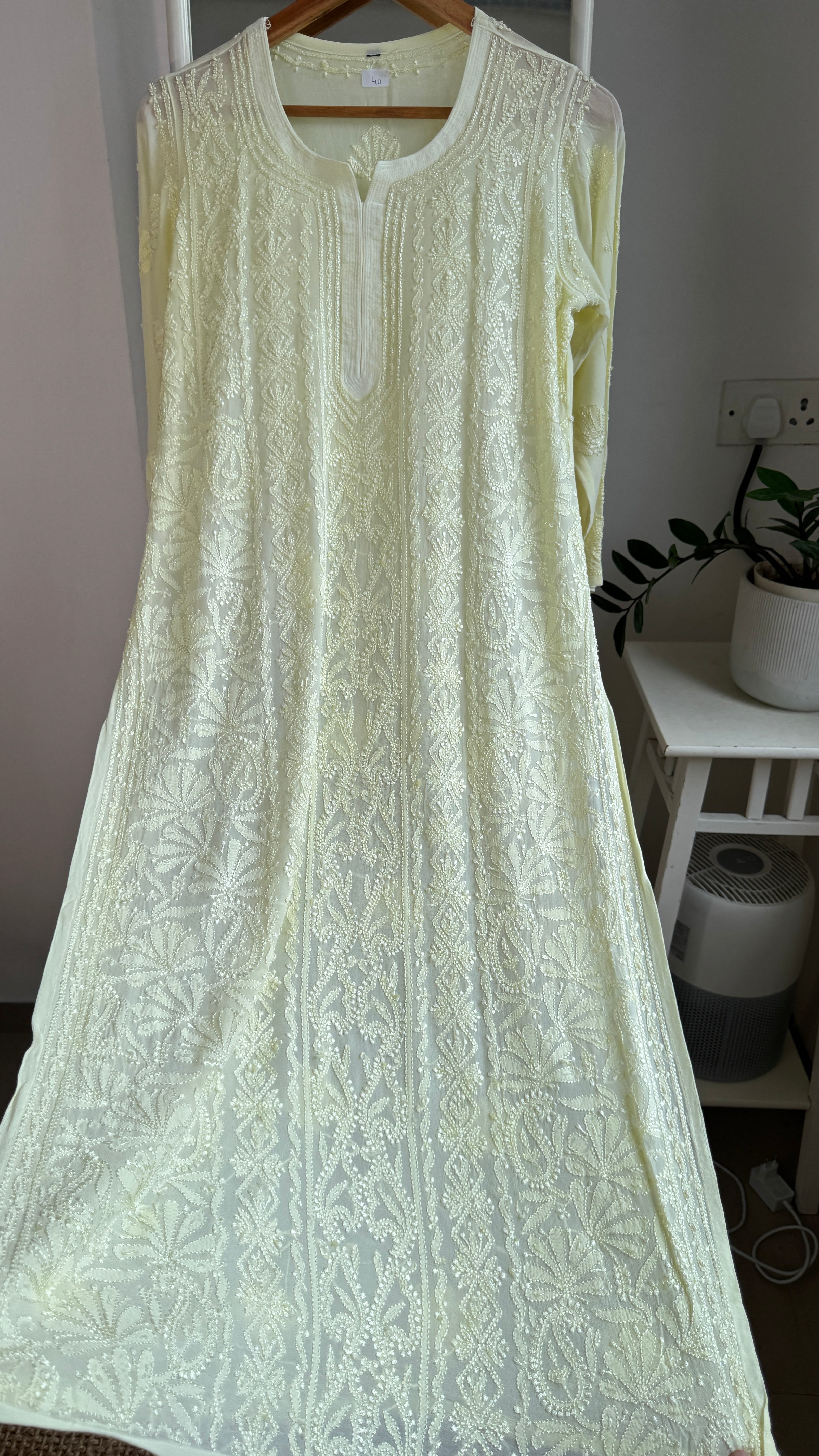 Viscose Kurti with Pearl  Work - Lemon Yellow