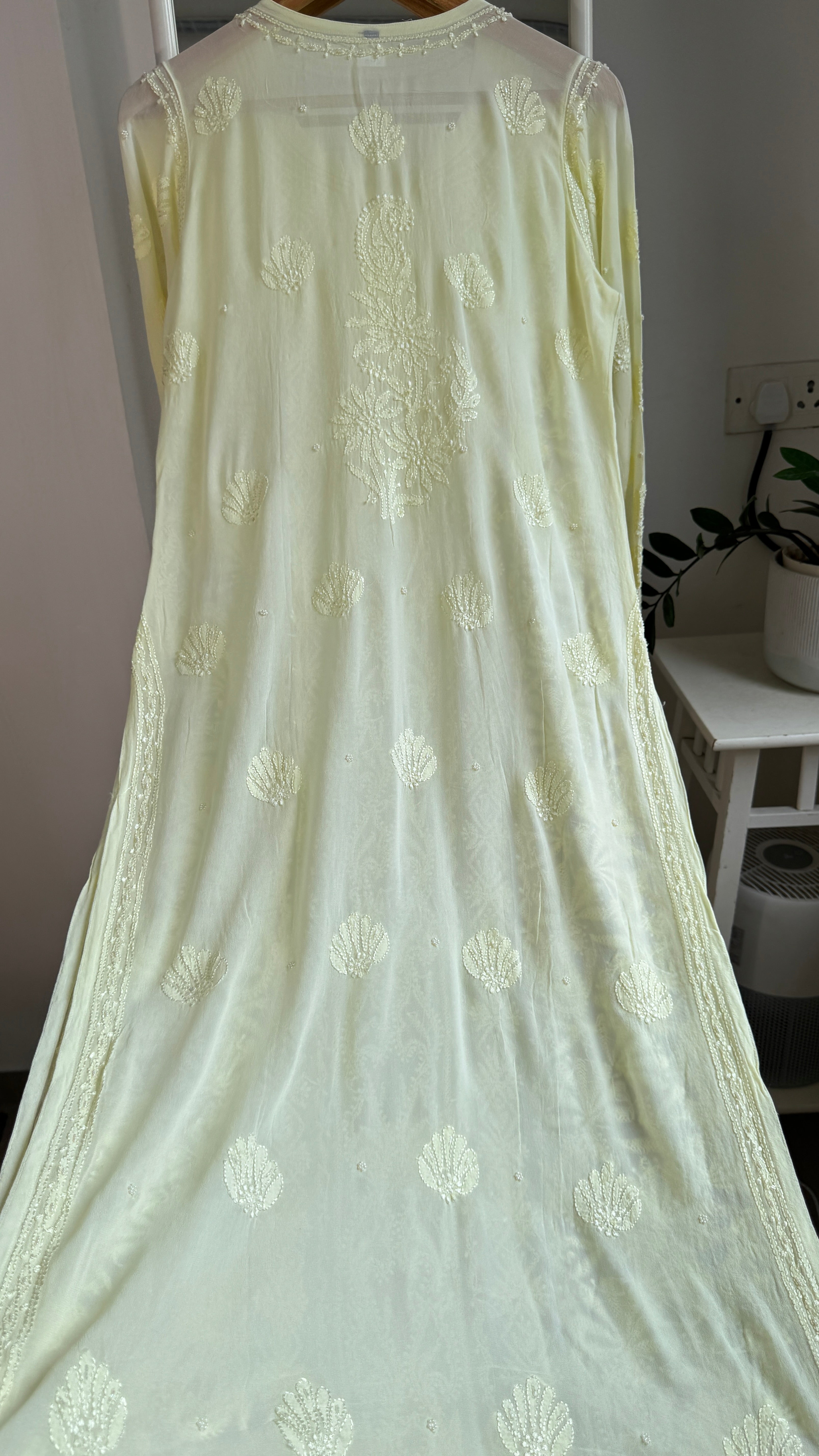 Viscose Kurti with Pearl  Work - Lemon Yellow